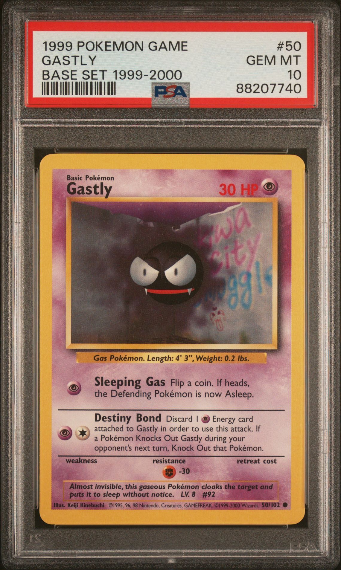 1999 POKEMON GAME 50 GASTLY BASE SET 1999-2000 - PSA 10 GEM-MT - Pokémon