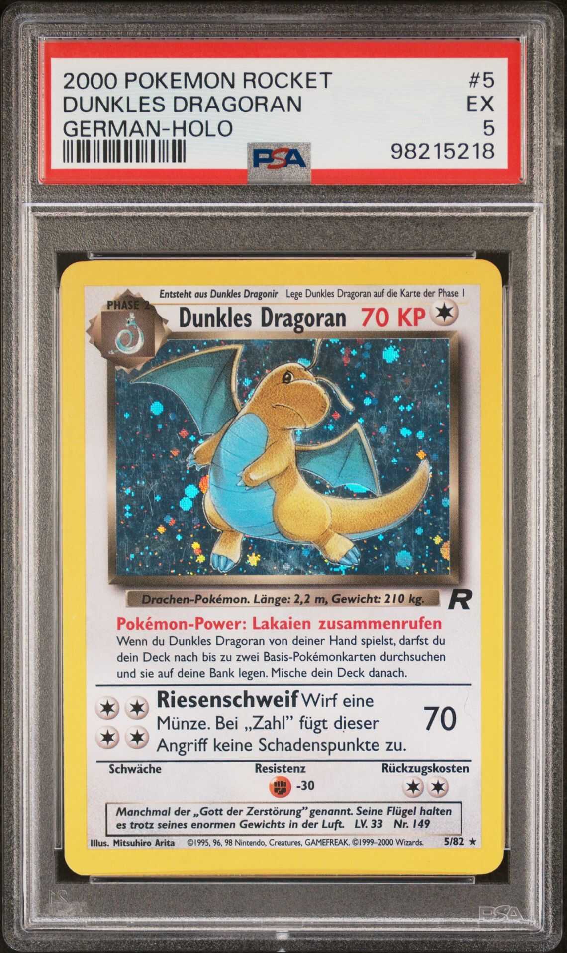 2000 POKEMON ROCKET 5 DUNKLES DRAGORAN-HOLO GERMAN - PSA 5 EX - Pokémon