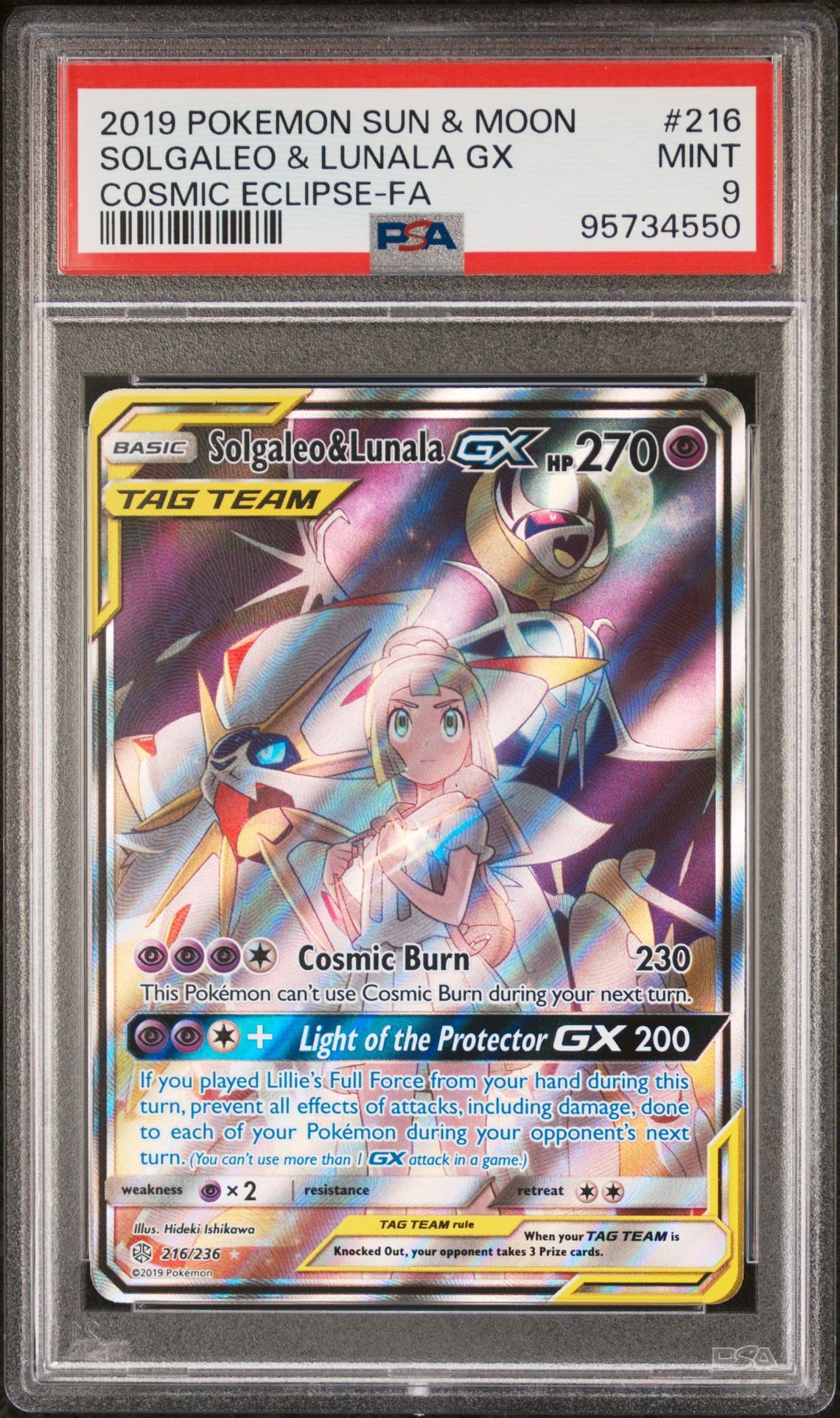2019 POKEMON SUN & MOON COSMIC ECLIPSE 216 FULL ART/SOLGALEO & LUNALA GX - PSA 9 MINT - Pokémon 2019 POKEMON SUN & MOON COSMIC ECLIPSE 216 FULL ART/SOLGALEO & LUNALA GX - PSA 9 MINT - Pokémon