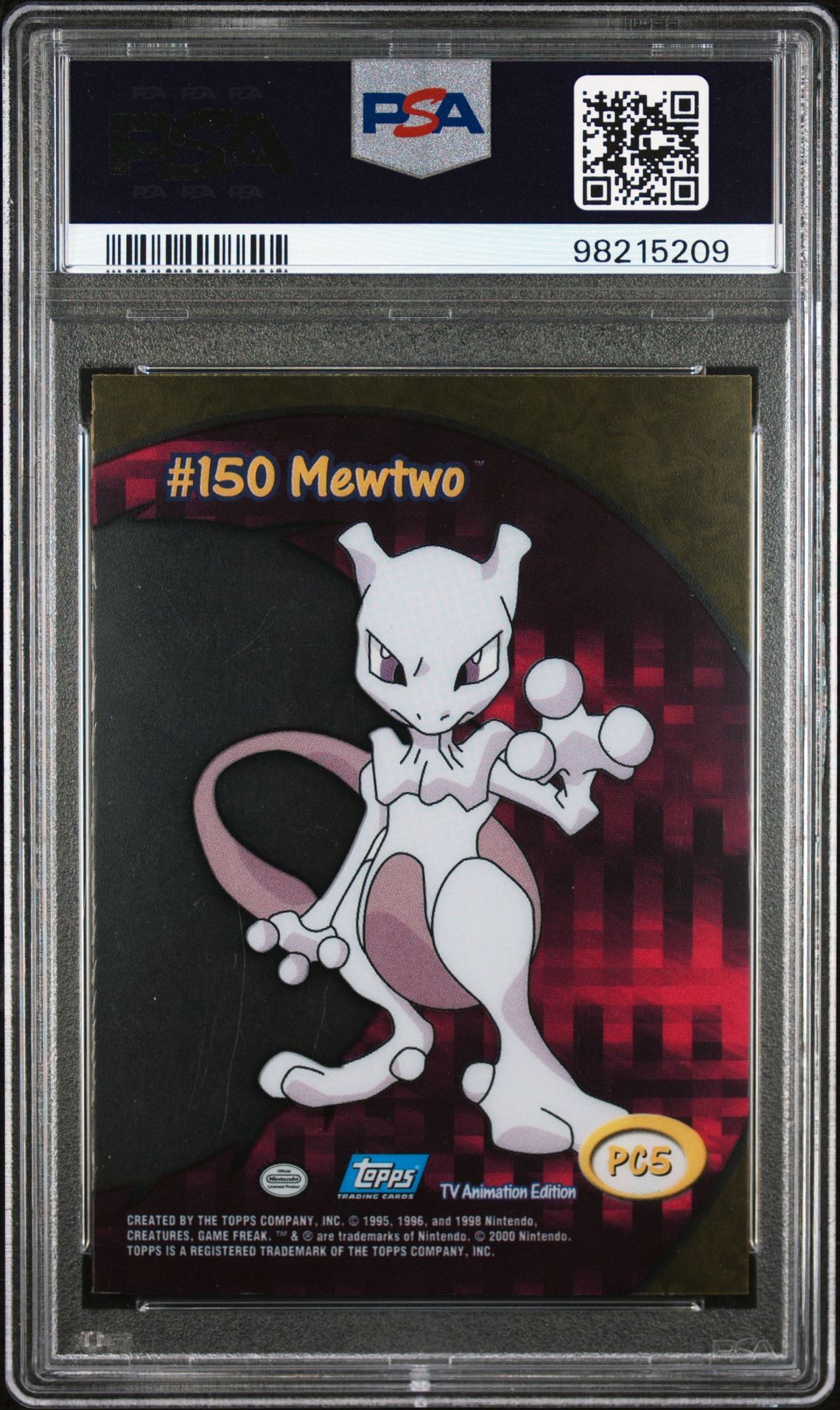 Mewtwo PC5 - 2000 Topps Pokemon TV Animation Clear Cards - PSA 8 NM-MT - Pokémon