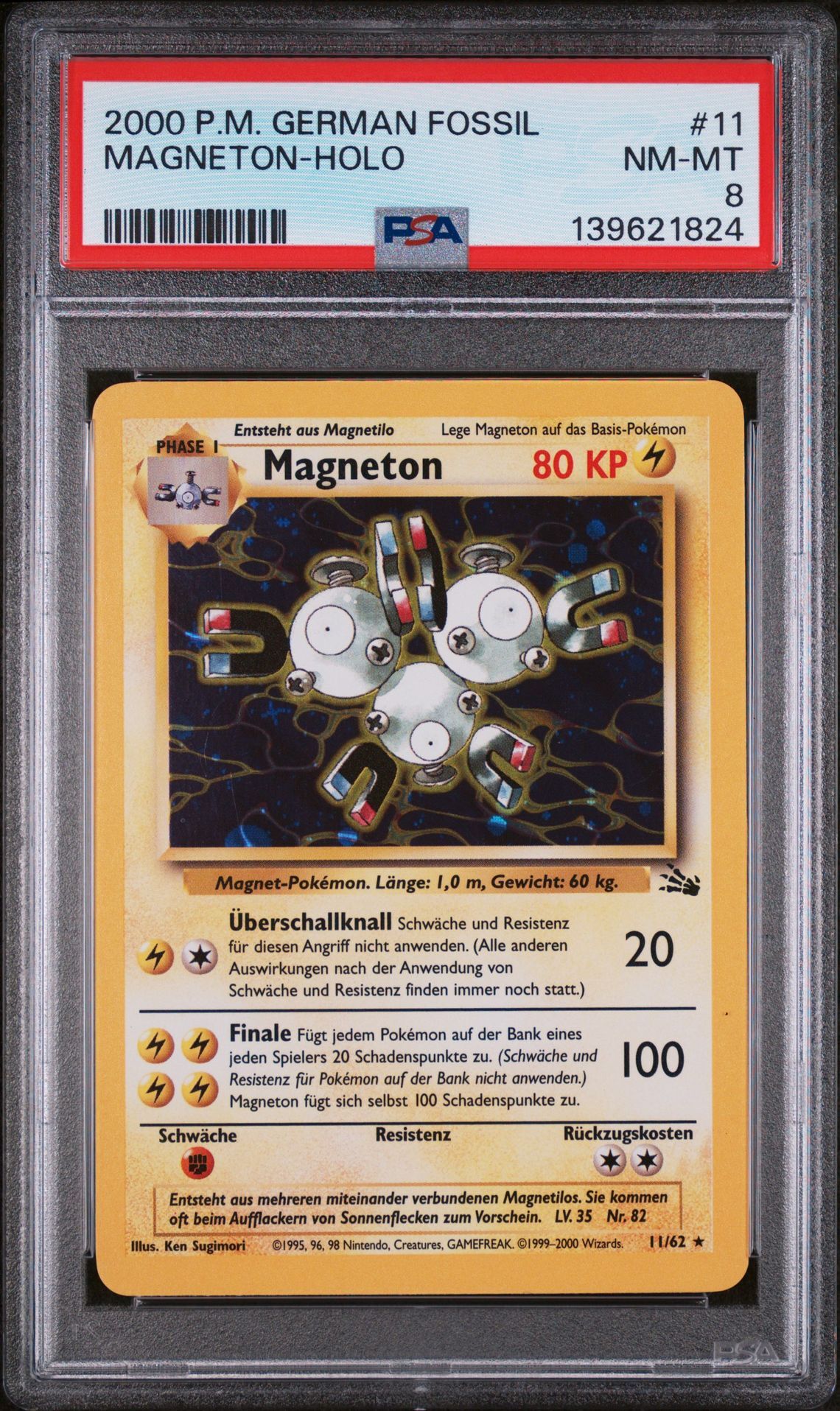 2000 POKEMON GERMAN FOSSIL #11 MAGNETON-HOLO - PSA 8 NM-MT - Pokemon