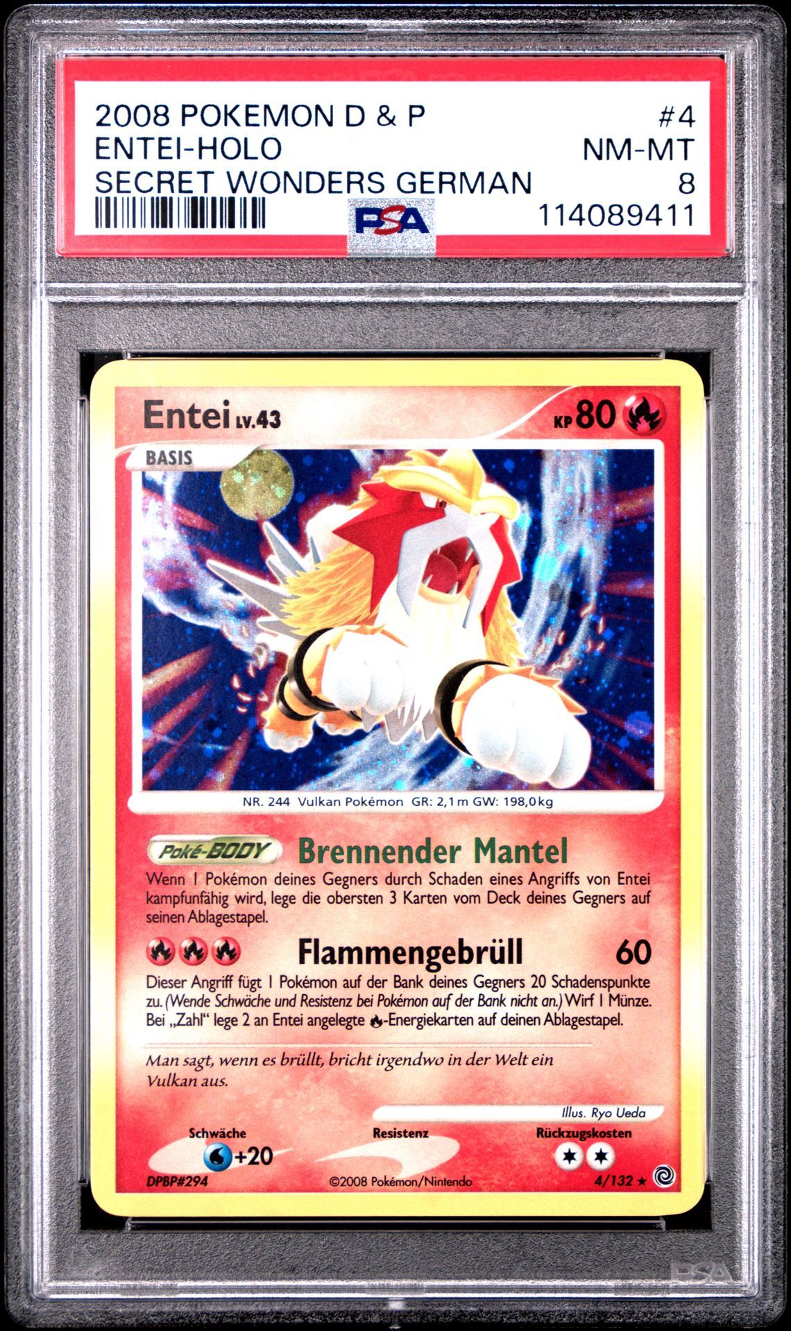 2008 POKEMON GERMAN DIAMOND & PEARL SECRET WONDERS 4 ENTEI-HOLO - PSA 8 NM-MT - Pokémon 2008 POKEMON GERMAN DIAMOND & PEARL SECRET WONDERS 4 ENTEI-HOLO - PSA 8 NM-MT - Pokémon