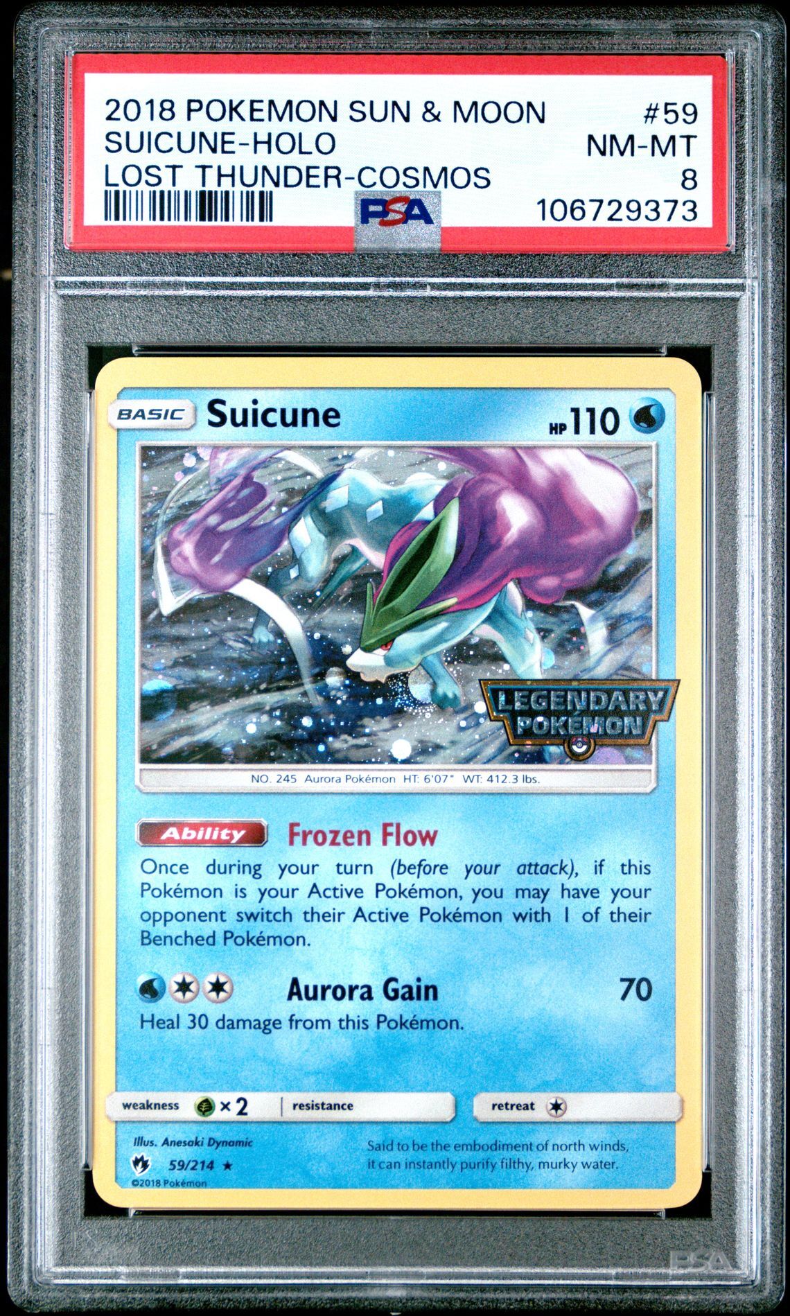 2018 POKEMON SUN & MOON LOST THUNDER 59 SUICUNE-HOLO COSMOS - PSA 8 NM-MT - Pokémon 2018 POKEMON SUN & MOON LOST THUNDER 59 SUICUNE-HOLO COSMOS - PSA 8 NM-MT - Pokémon
