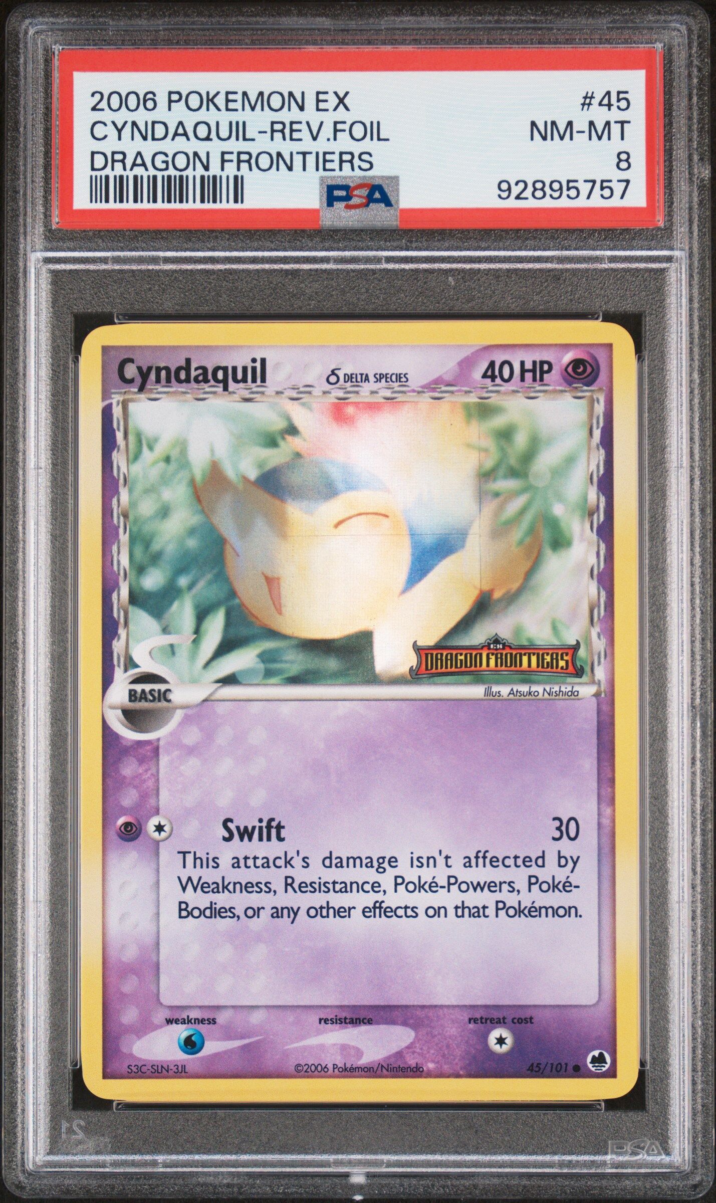 2006 POKEMON EX DRAGON FRONTIERS 45 CYNDAQUIL-REVERSE FOIL - PSA 8 NM-MT - Pokémon