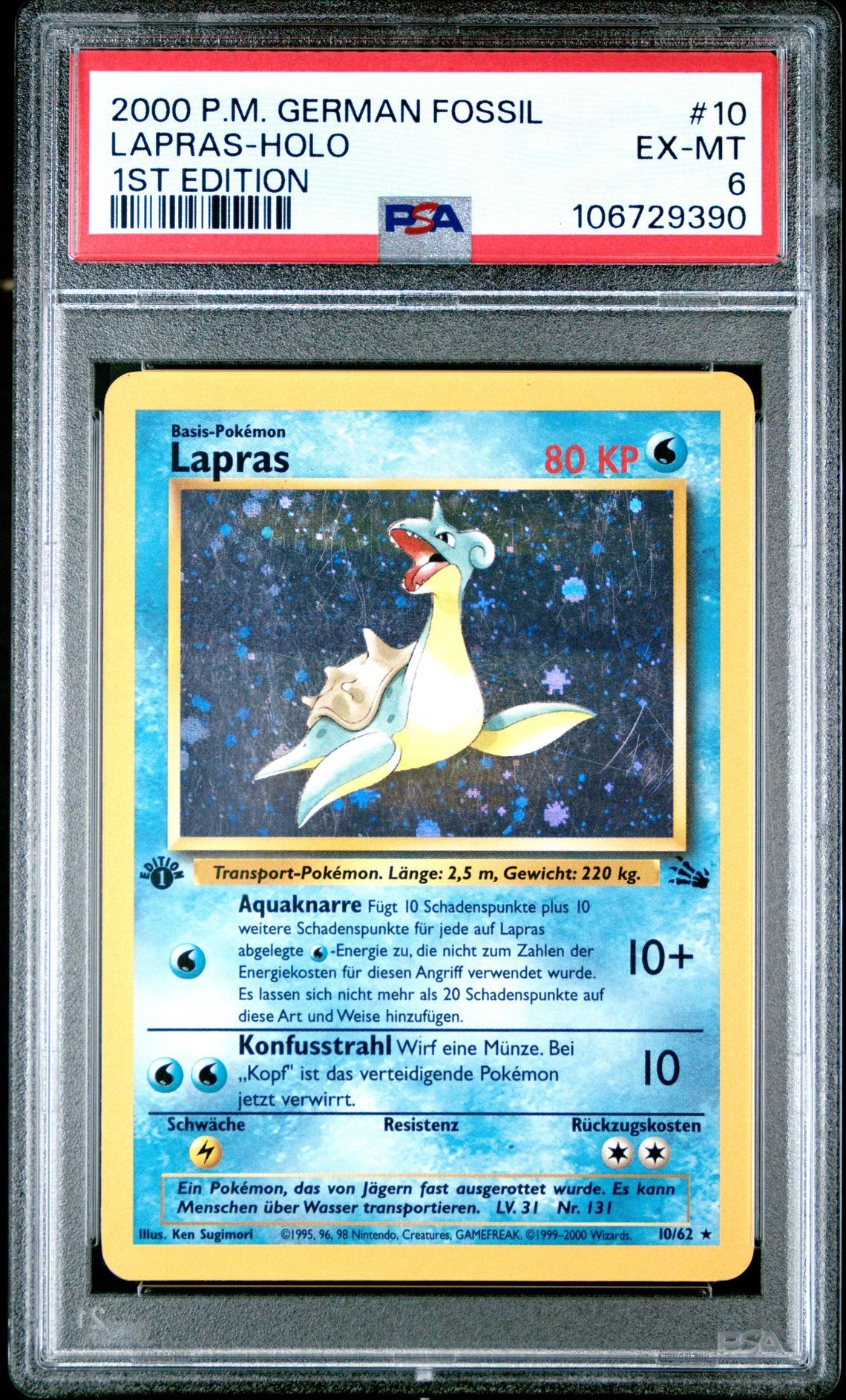 2000 POKEMON GERMAN FOSSIL 10 LAPRAS-HOLO 1ST EDITION - PSA 6 EX-MT - Pokémon
