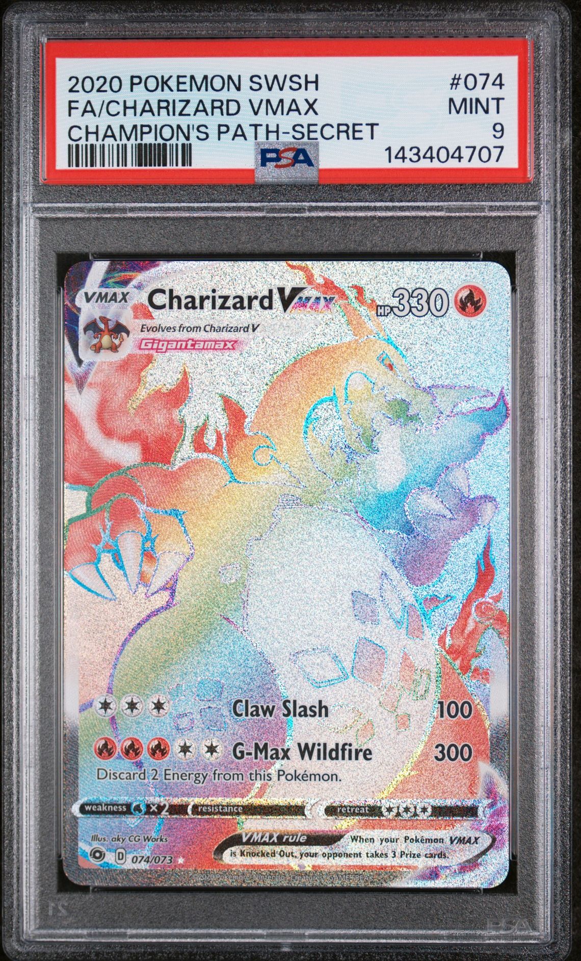 2020 POKEMON SWORD & SHIELD CHAMPION'S PATH #074 FA/CHARIZARD VMAX CHAMPION'S PATH-SECRET - PSA 9 MINT - Pokemon