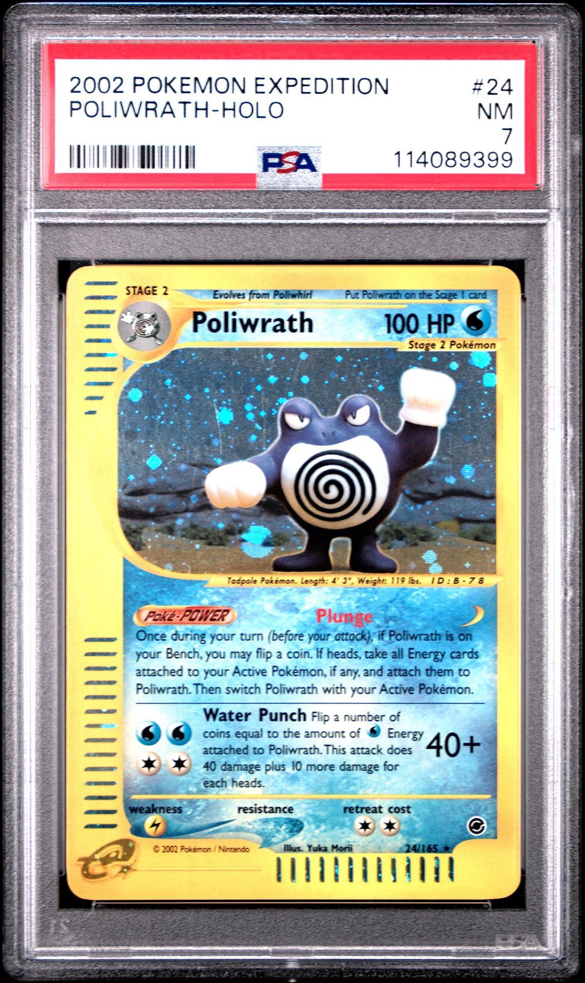 2002 POKEMON EXPEDITION 24 POLIWRATH-HOLO - PSA 7 NM - Pokémon
