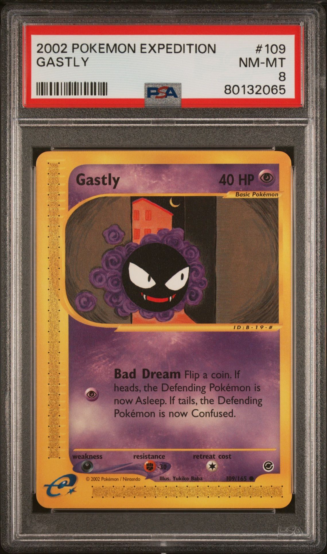 2002 POKEMON EXPEDITION 109 GASTLY - PSA 8 NM-MT