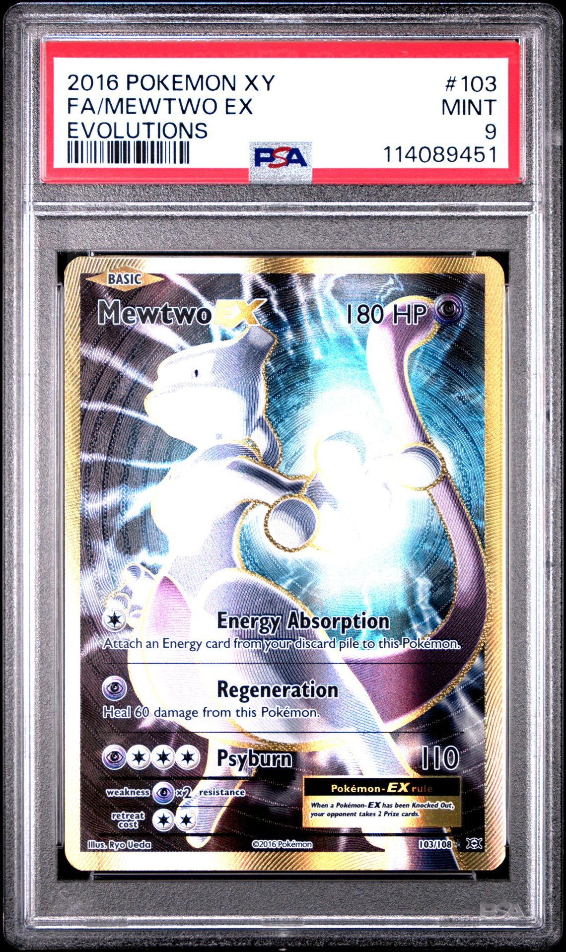 2016 POKEMON XY EVOLUTIONS 103 FULL ART/MEWTWO EX - PSA 9 MINT - Pokémon