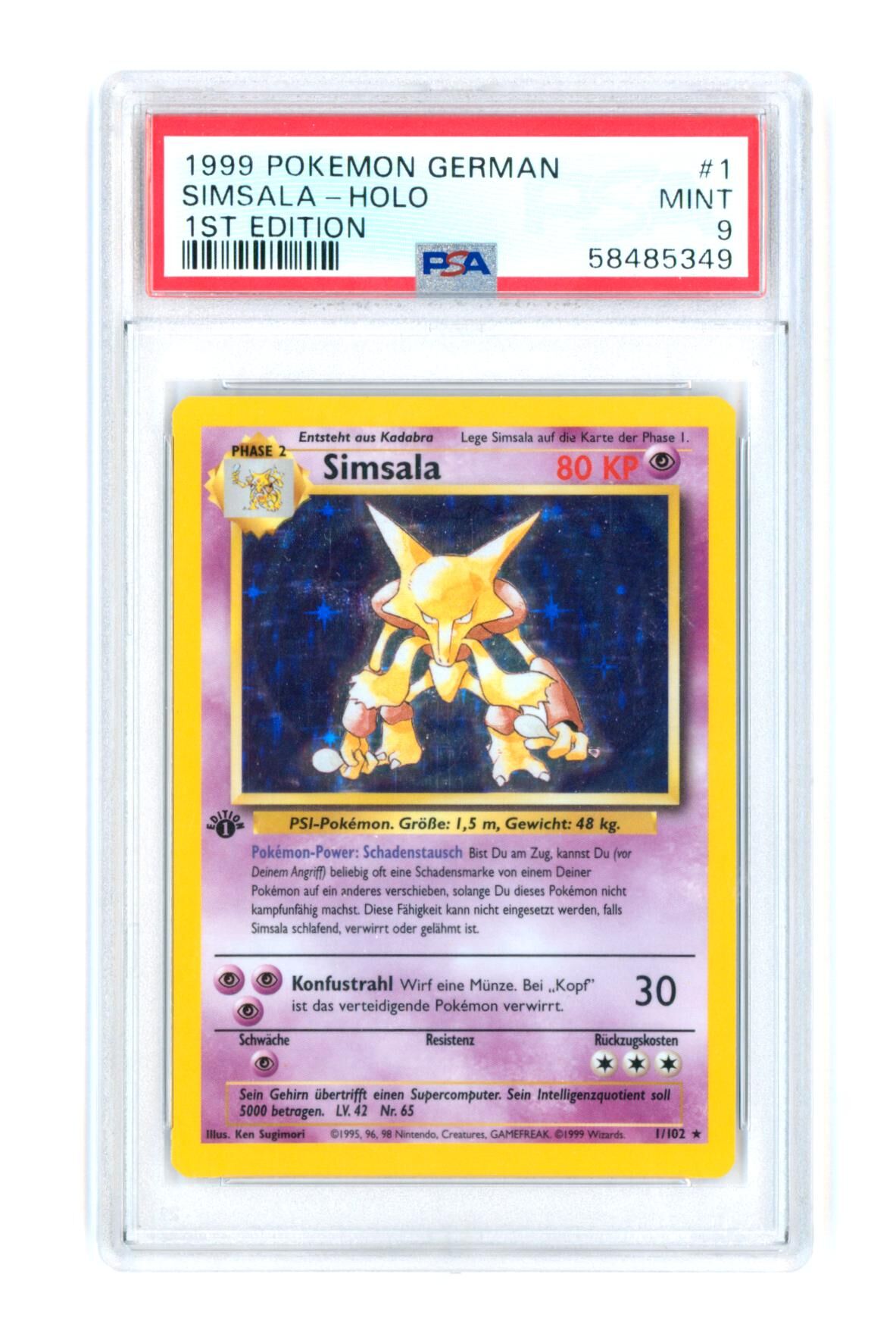 Simsala 1/102 - Holo - 1st Edition - 1999 Base Set - PSA 9 MINT - Pokémon