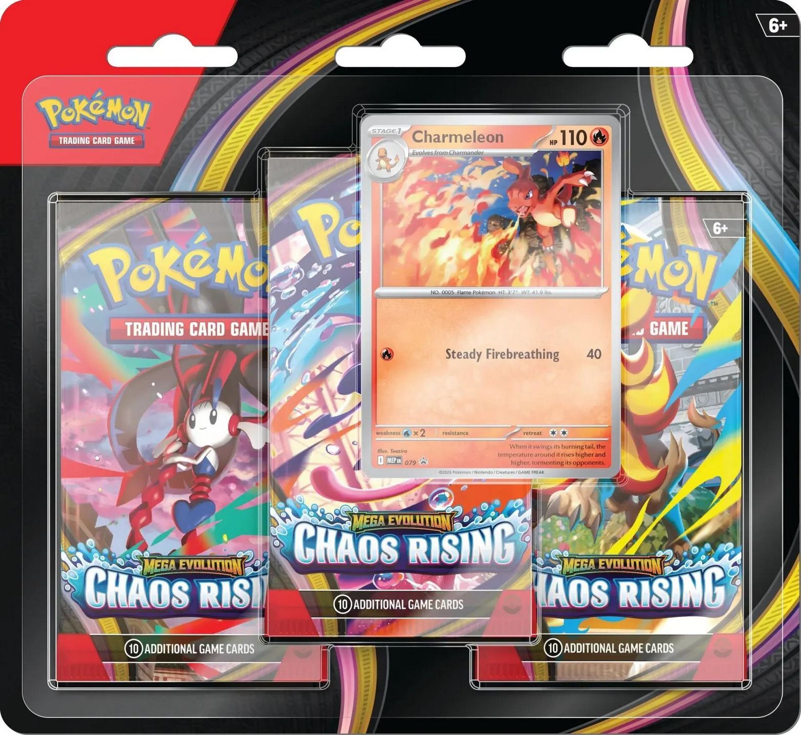 Pokémon TCG: Mega Evolution (ME04) - Chaos Rising Charmeleon 3-Pack Blisters - EN Pokémon TCG: Mega Evolution (ME04) - Chaos Rising Charmeleon 3-Pack Blisters - EN