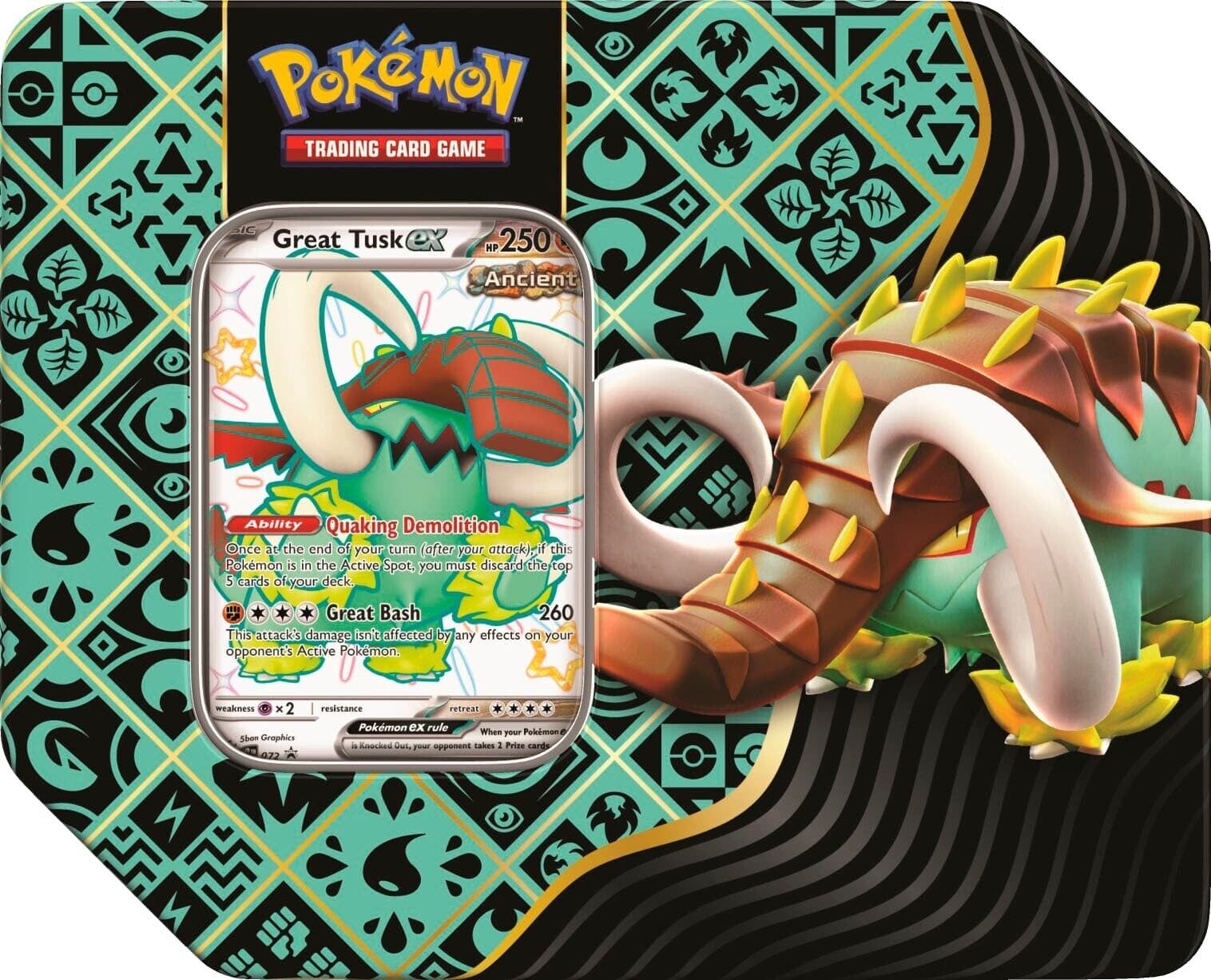 Pokémon TCG: Paldean Fates Great Tusk EX Tin (5 Packs) - EN Pokémon TCG: Paldean Fates Great Tusk EX Tin (5 Packs) - EN