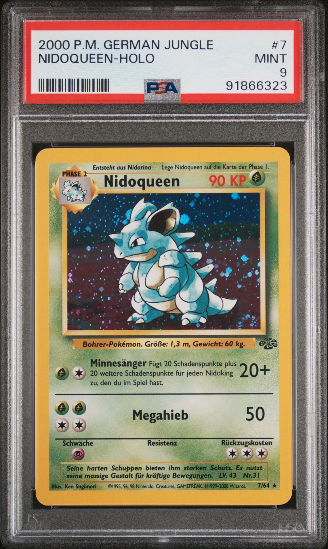 2000 POKEMON GERMAN JUNGLE 7 NIDOQUEEN-HOLO - PSA 9 MINT - Pokémon 2000 POKEMON GERMAN JUNGLE 7 NIDOQUEEN-HOLO - PSA 9 MINT - Pokémon
