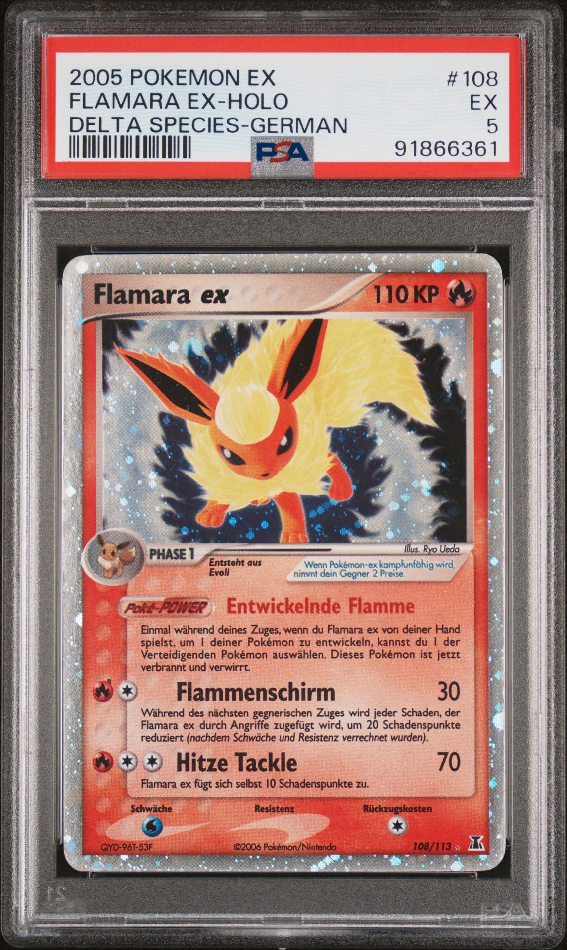 2005 POKEMON EX DELTA SPECIES 108 FLAMARA EX-HOLO GERMAN - PSA 5 EX - Pokémon