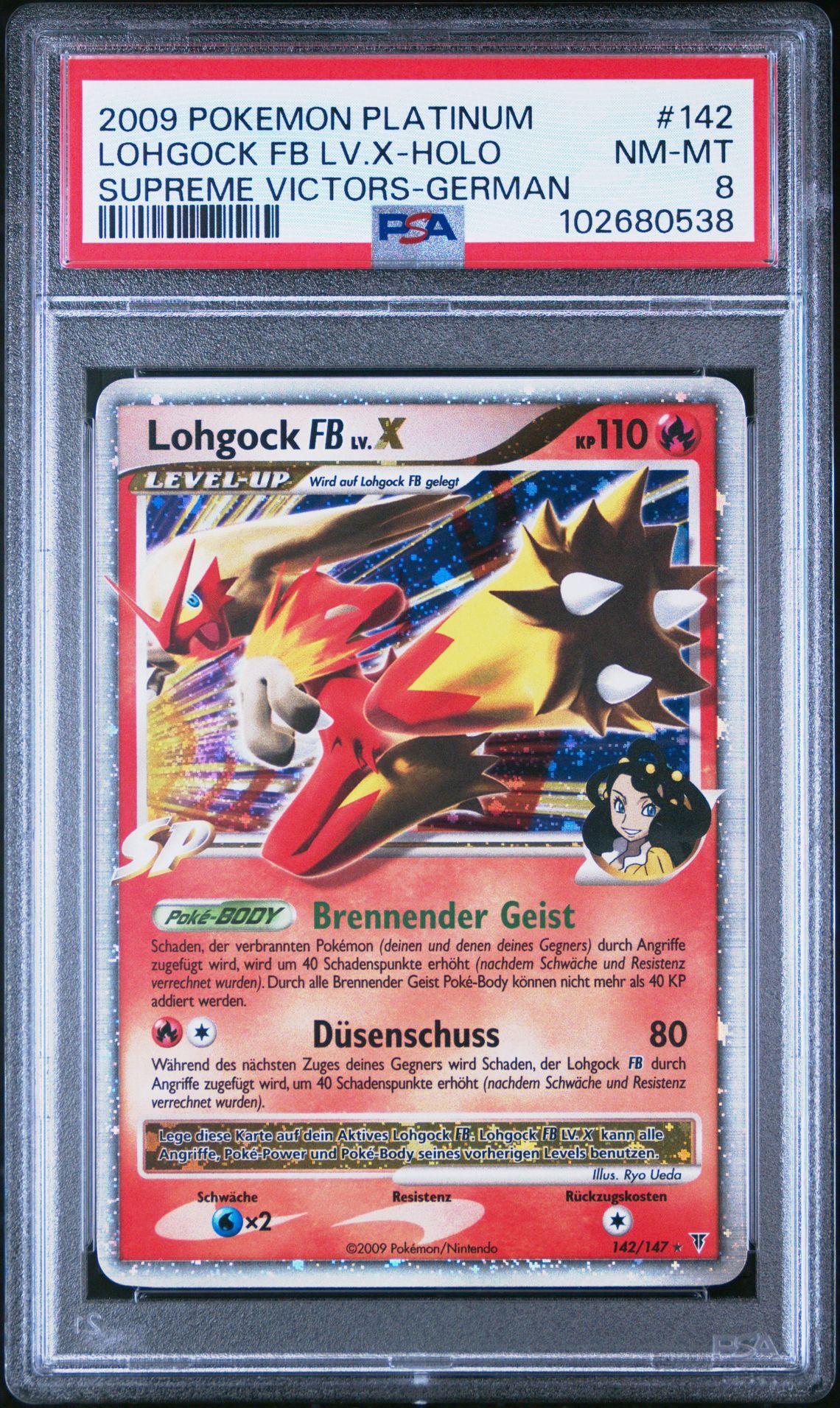 2009 POKEMON PLATINUM SUPREME VICTORS 142 LOHGOCK FB LV.X-HOLO GERMAN - PSA 8 NM-MT - Pokémon