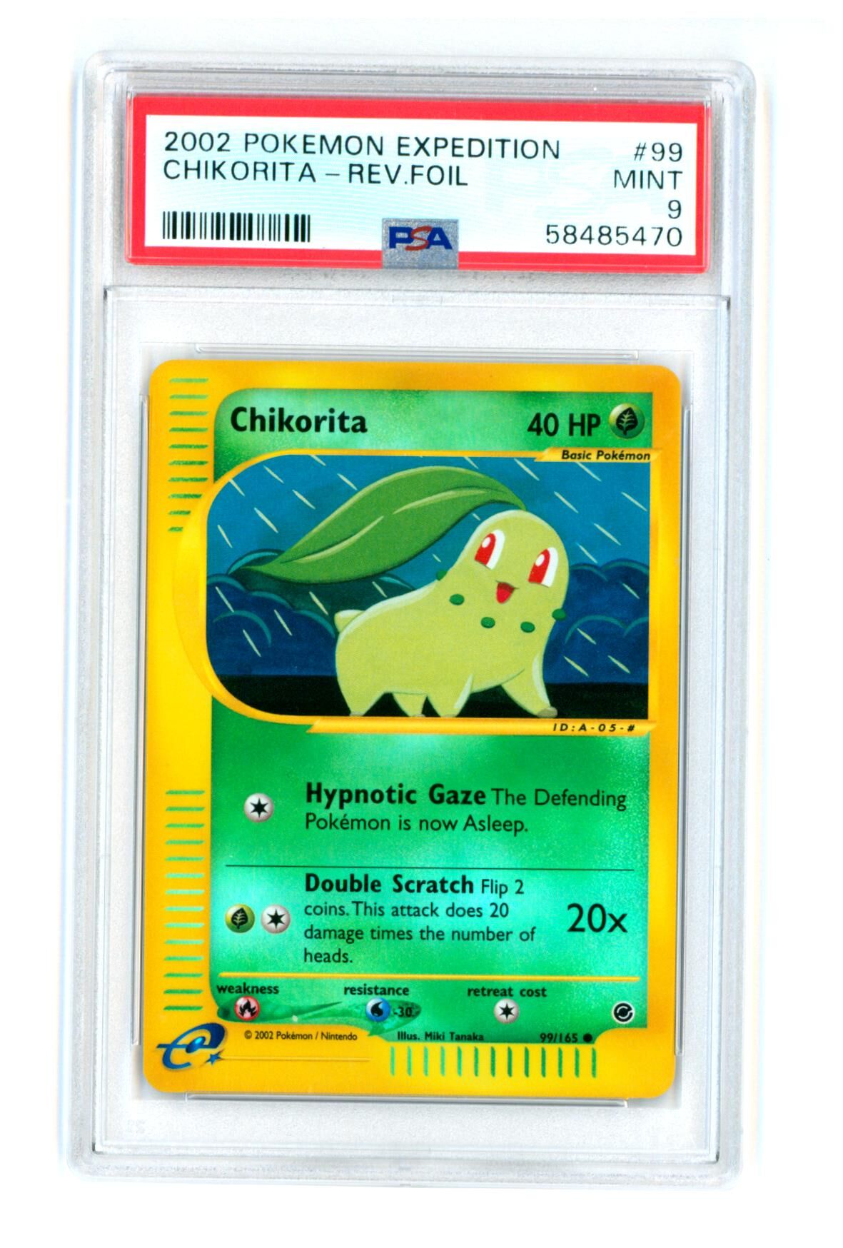 Chikorita 99/165 - Expedition - Reverse Holo - PSA 9 MINT - Pokémon