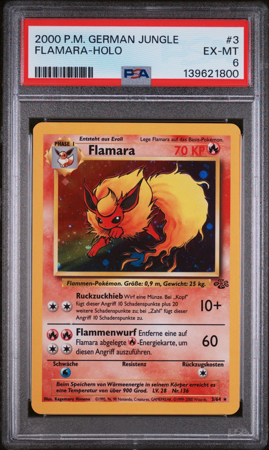 2000 POKEMON GERMAN JUNGLE #3 FLAMARA-HOLO - EX-MT 6 - Pokemon