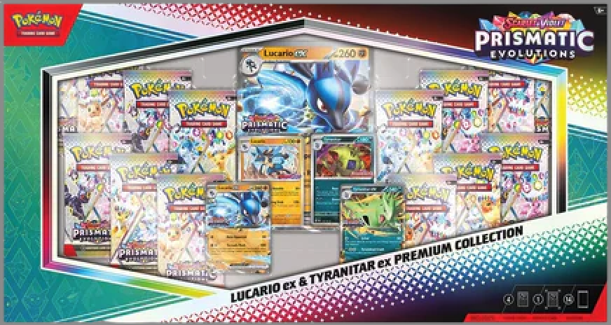 Prismatic Evolutions Lucario ex & Tyranitar ex Premium Collection Box - EN Prismatic Evolutions Lucario ex & Tyranitar ex Premium Collection Box - EN