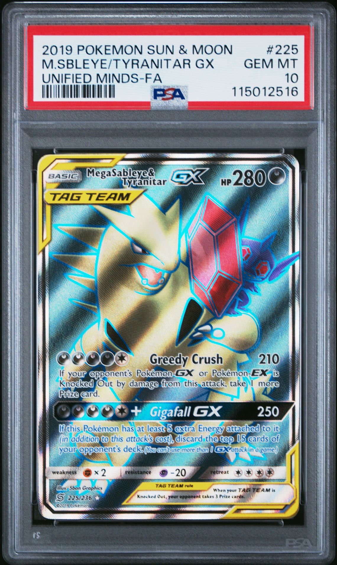 2019 POKEMON SUN & MOON UNIFIED MINDS #225 M.SBLEYE/TYRANITAR GX UNIFIED MINDS-FA - PSA 10 GEM-MT - Pokemon 2019 POKEMON SUN & MOON UNIFIED MINDS #225 M.SBLEYE/TYRANITAR GX UNIFIED MINDS-FA - PSA 10 GEM-MT - Pokemon