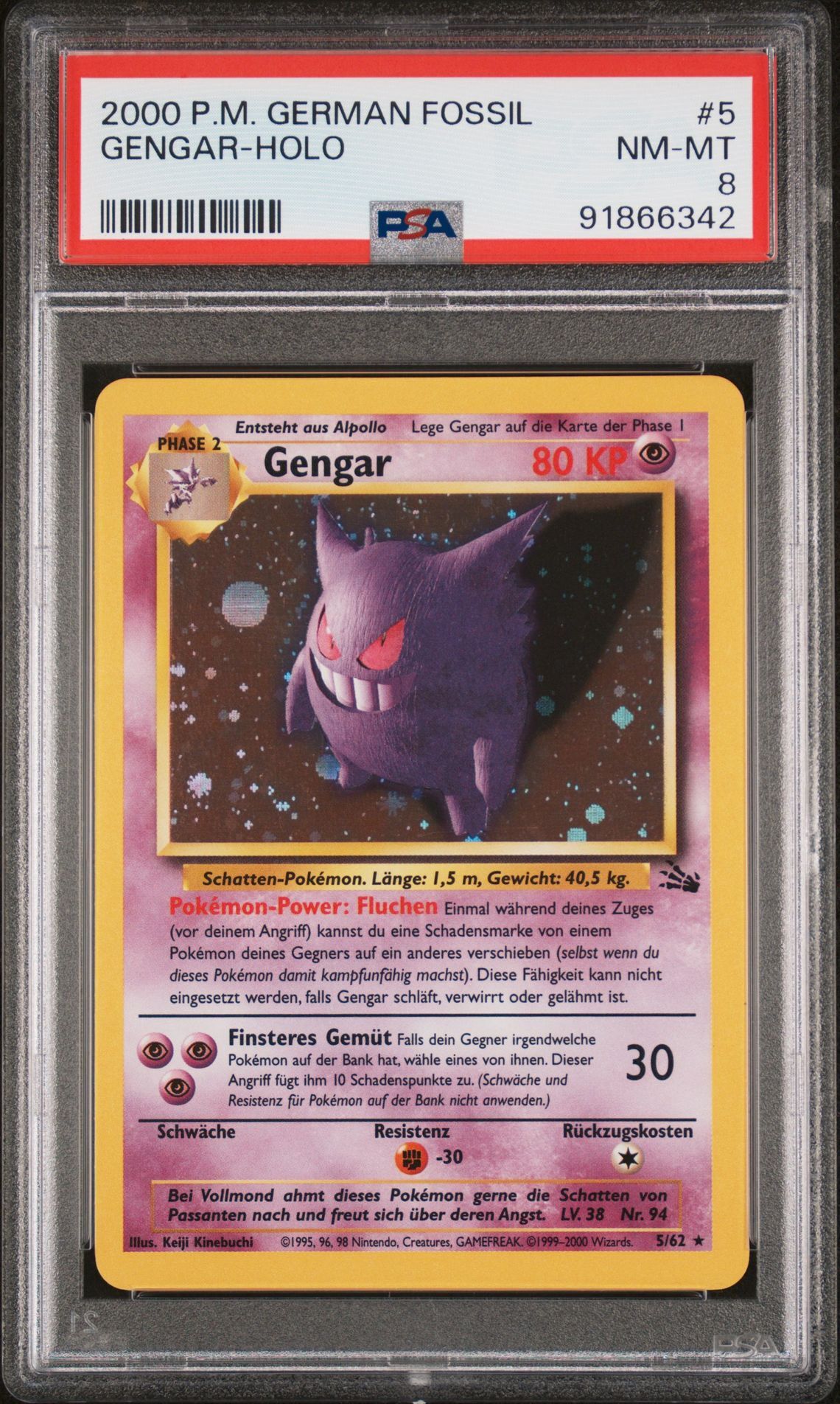 2000 POKEMON GERMAN FOSSIL 5 GENGAR-HOLO - PSA 8 NM-MT - Pokémon 2000 POKEMON GERMAN FOSSIL 5 GENGAR-HOLO - PSA 8 NM-MT - Pokémon
