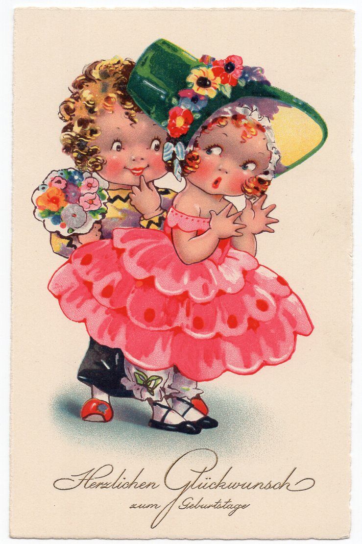 dolly-serie_9910 Dolly Postkarte Pärchen mit Blumenstrauss