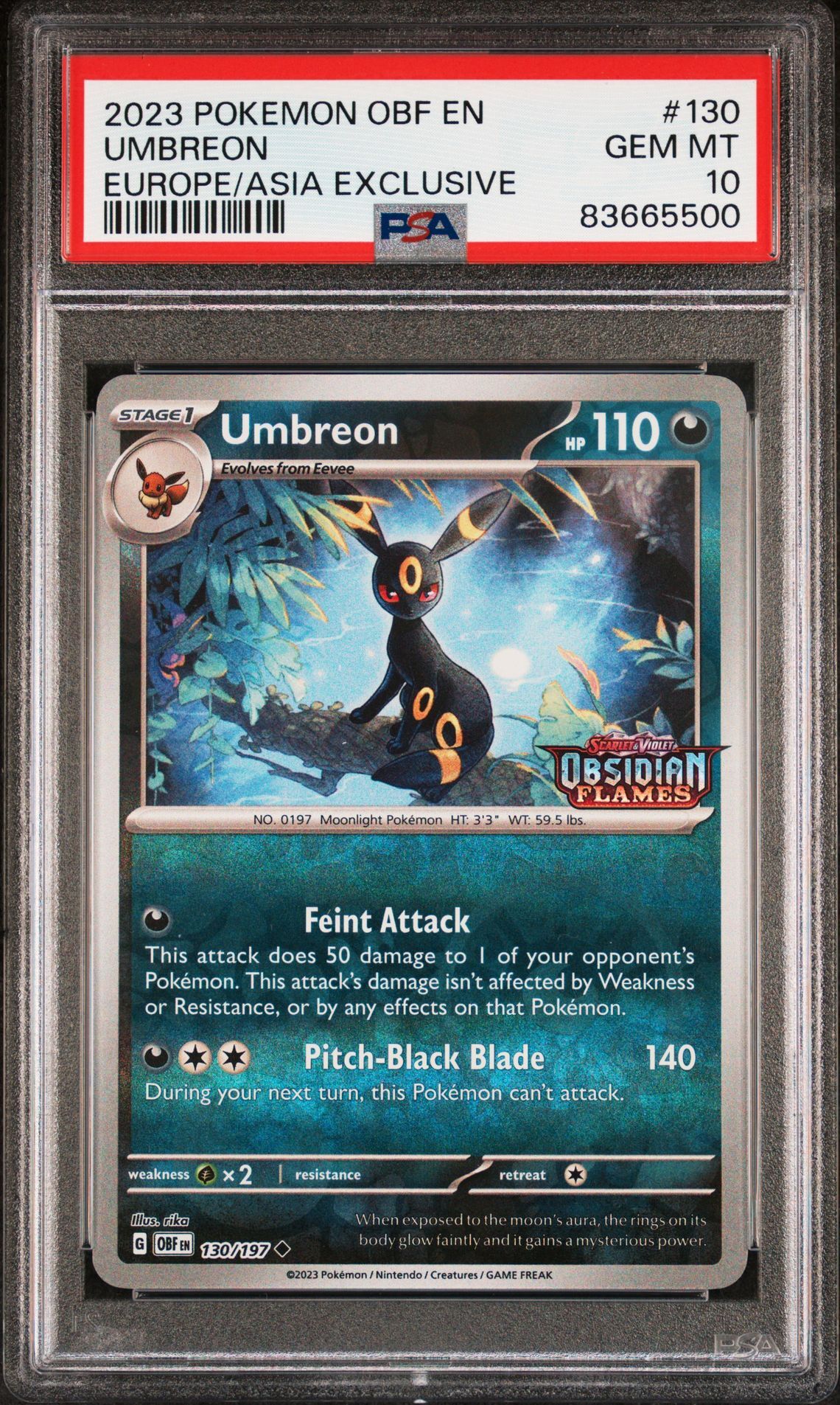 2023 POKEMON OBF EN-OBSIDIAN FLAMES 130 UMBREON EUROPE EXCLUSIVE - PSA 10 GEM-MT
