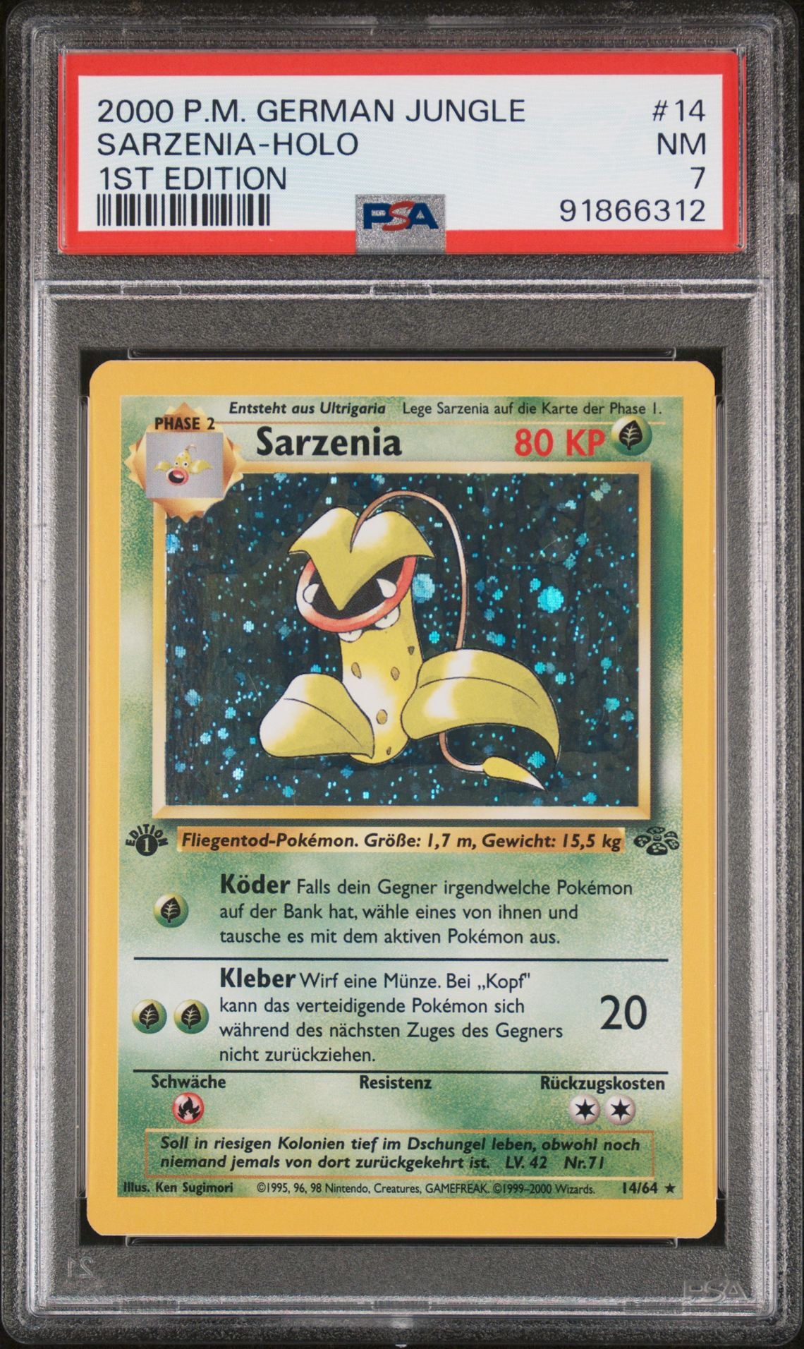 2000 POKEMON GERMAN JUNGLE 14 SARZENIA-HOLO 1ST EDITION - PSA 7 NM - Pokémon