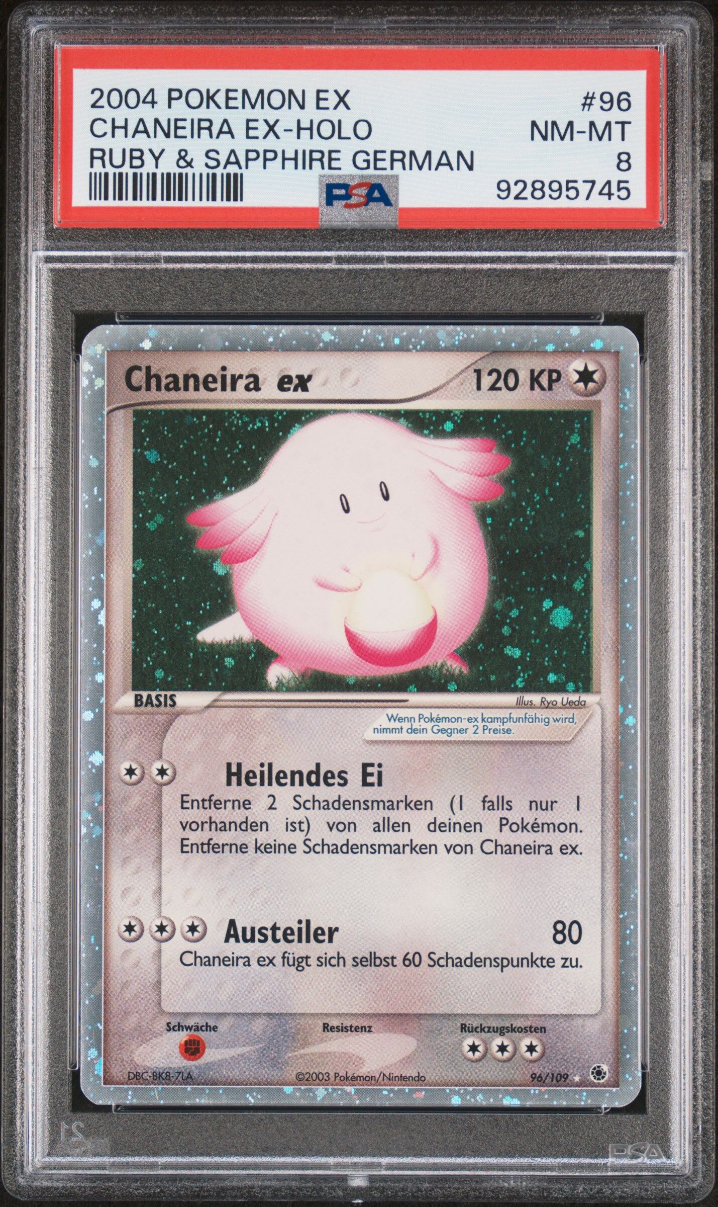 2004 POKEMON GERMAN EX RUBY & SAPPHIRE 96 CHANEIRA EX-HOLO - PSA 8 NM-MT - Pokémon