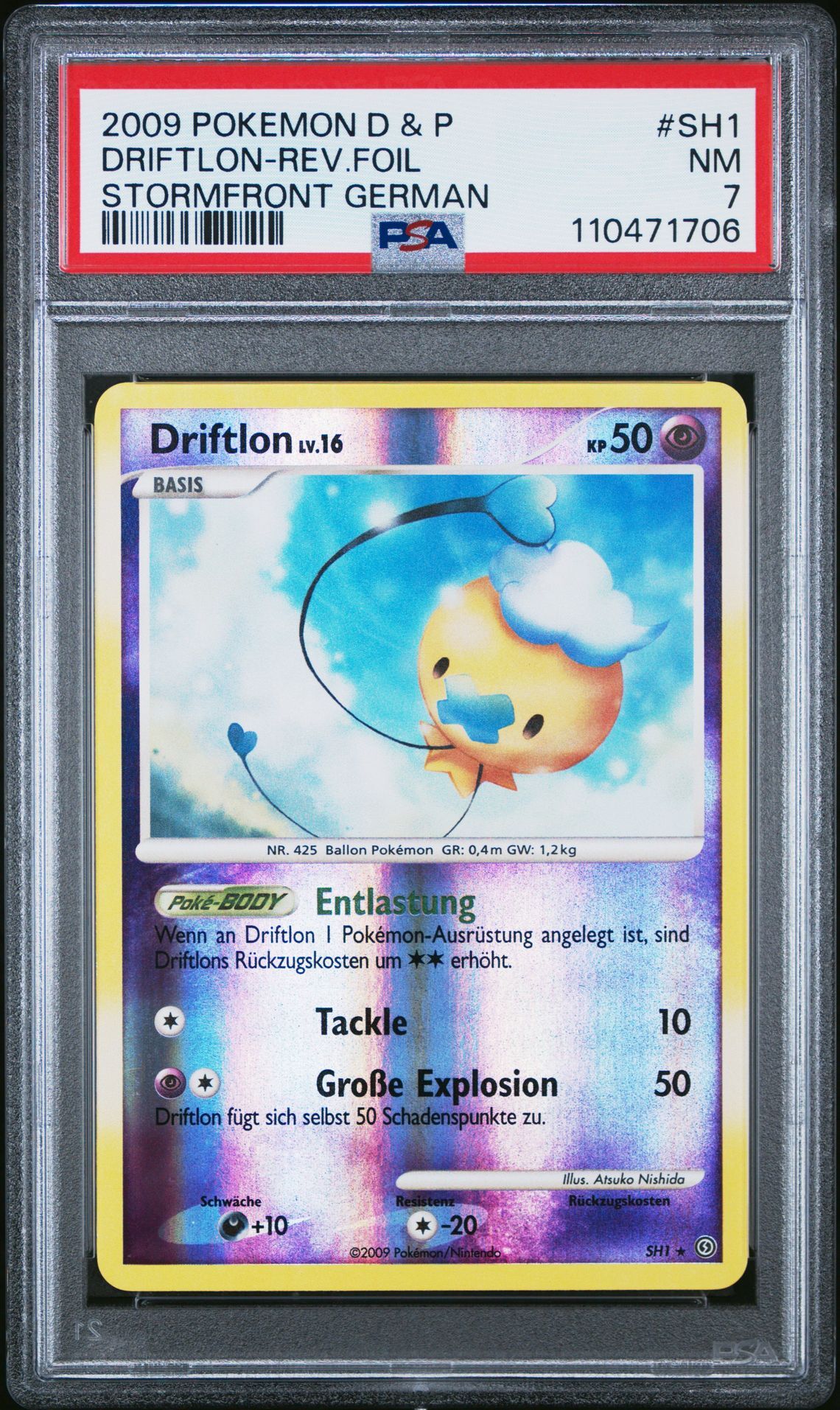 2009 POKEMON GERMAN DIAMOND & PEARL STORMFRONT SH1 DRIFTLON-REVERSE FOIL - PSA 7 NM - Pokémon 2009 POKEMON GERMAN DIAMOND & PEARL STORMFRONT SH1 DRIFTLON-REVERSE FOIL - PSA 7 NM - Pokémon