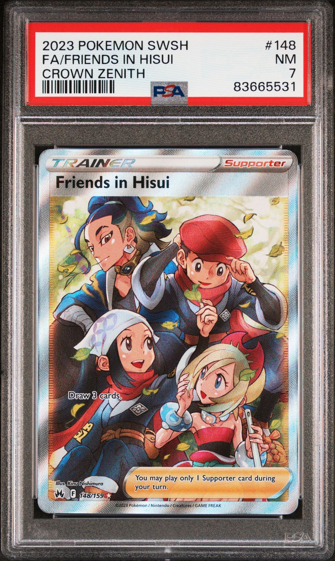 2023 POKEMON SWORD AND SHIELD CROWN ZENITH 148 FULL ART/FRIENDS IN HISUI - PSA 7 NM