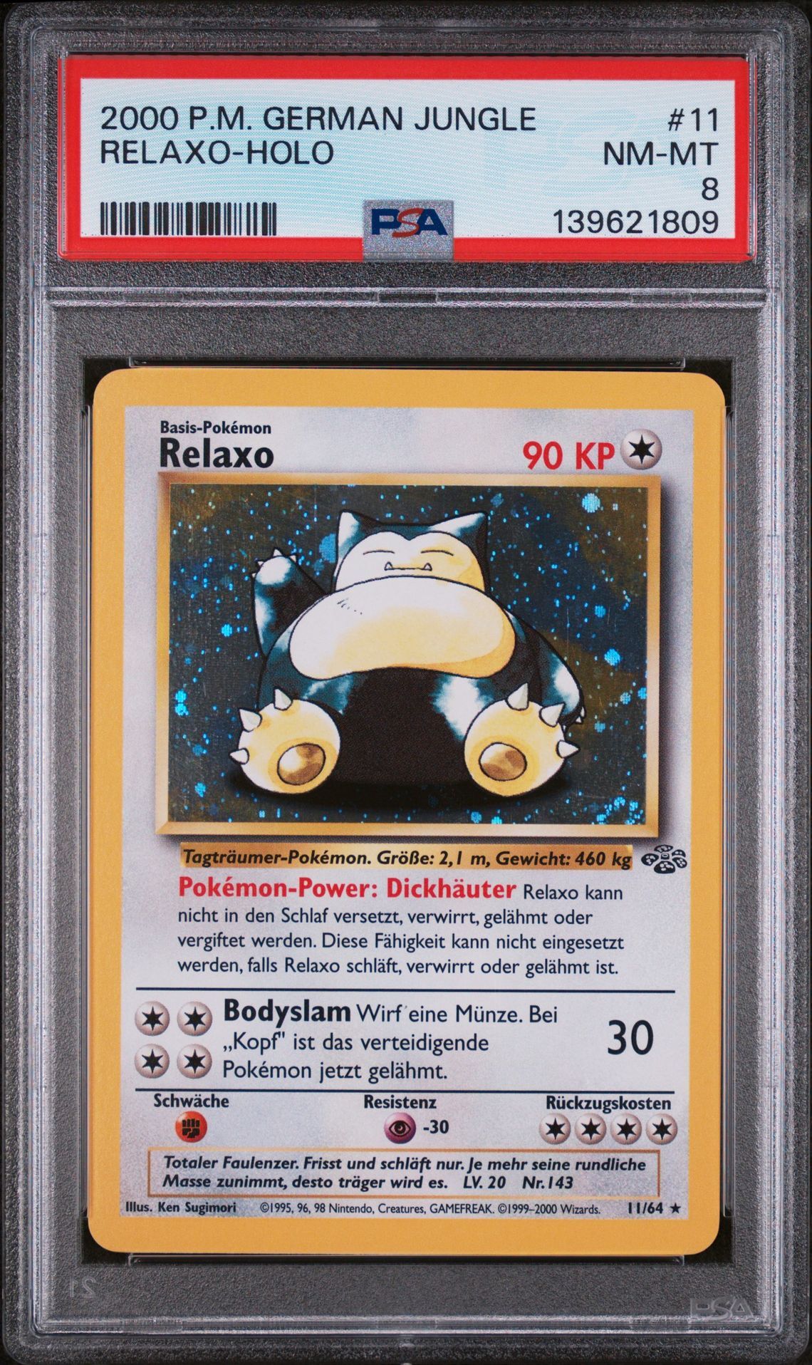2000 POKEMON GERMAN JUNGLE #11 RELAXO-HOLO - PSA 8 NM-MT - Pokemon 2000 POKEMON GERMAN JUNGLE #11 RELAXO-HOLO - PSA 8 NM-MT - Pokemon