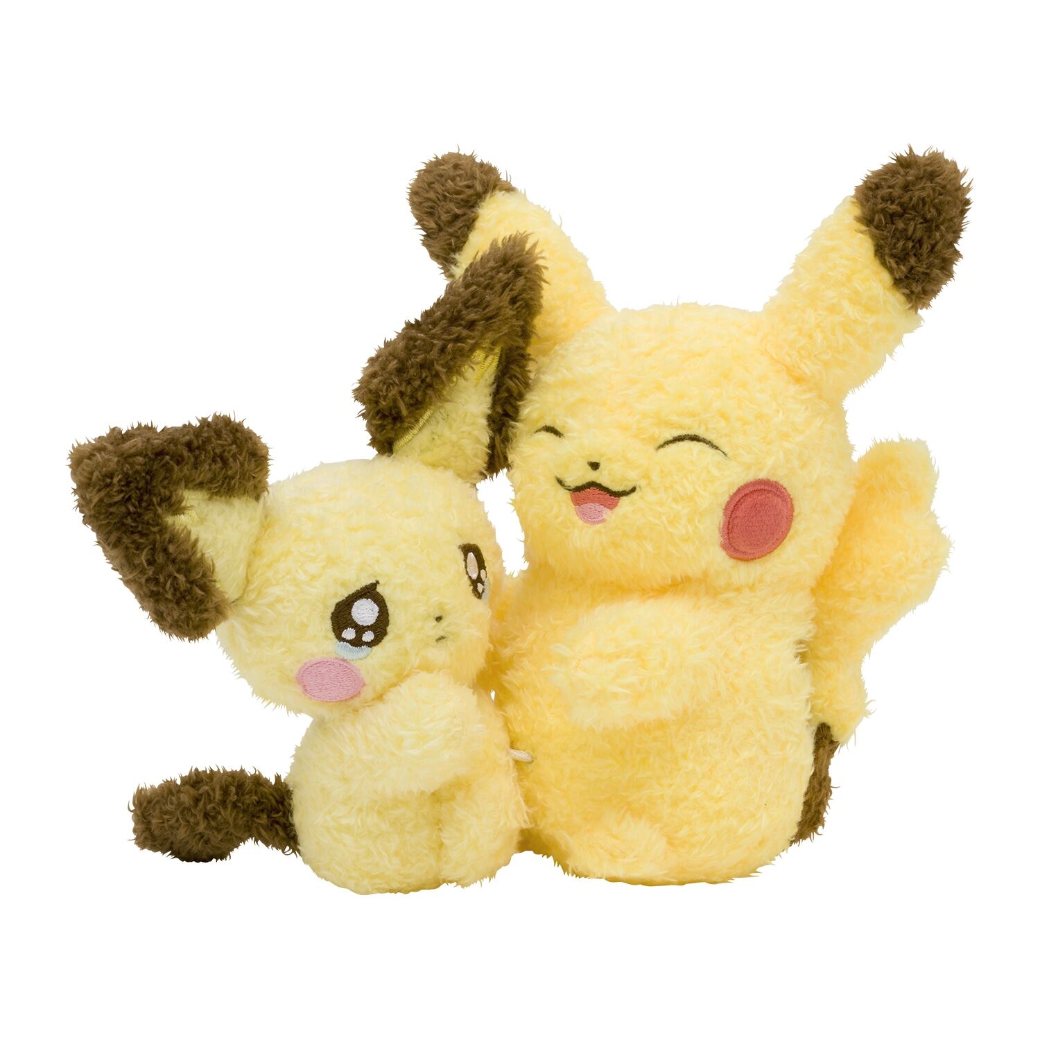 Pikachu & Pichu Buruburu Mugyu! Fluffy Plush - 18 cm