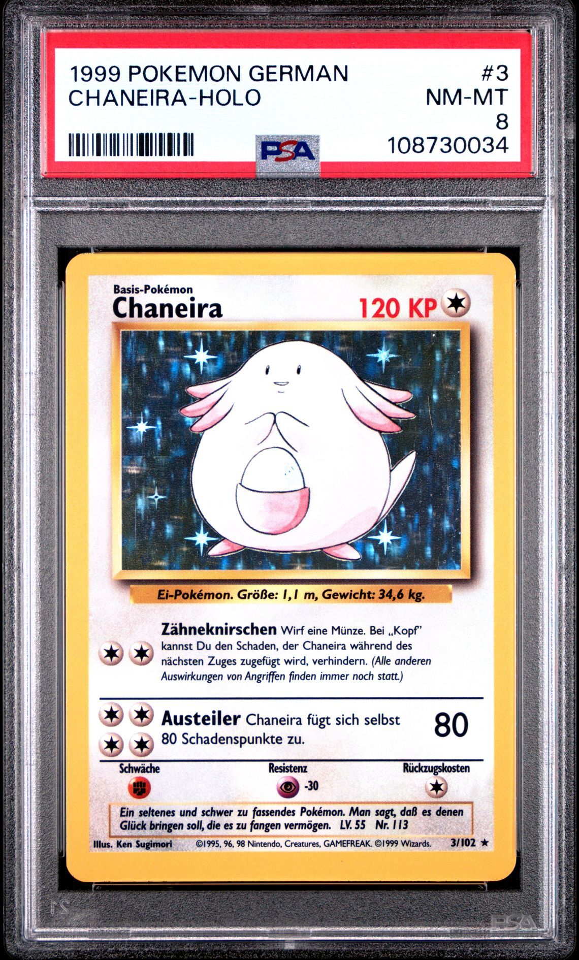 1999 POKEMON GERMAN 3 CHANEIRA-HOLO - PSA 8 NM-MT - Pokémon
