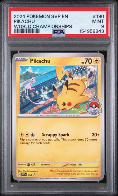Pikachu World Championships #190 - Black Star Promo - PSA 9 MINT - Pokemon