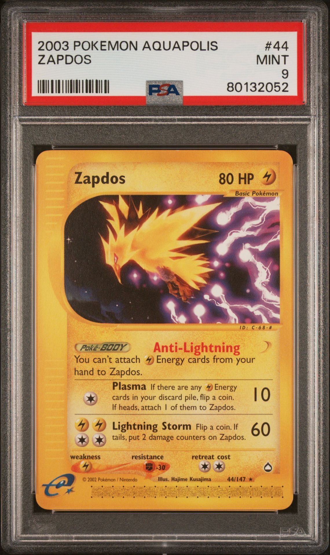 2003 POKEMON AQUAPOLIS 44 ZAPDOS - PSA 9 MINT