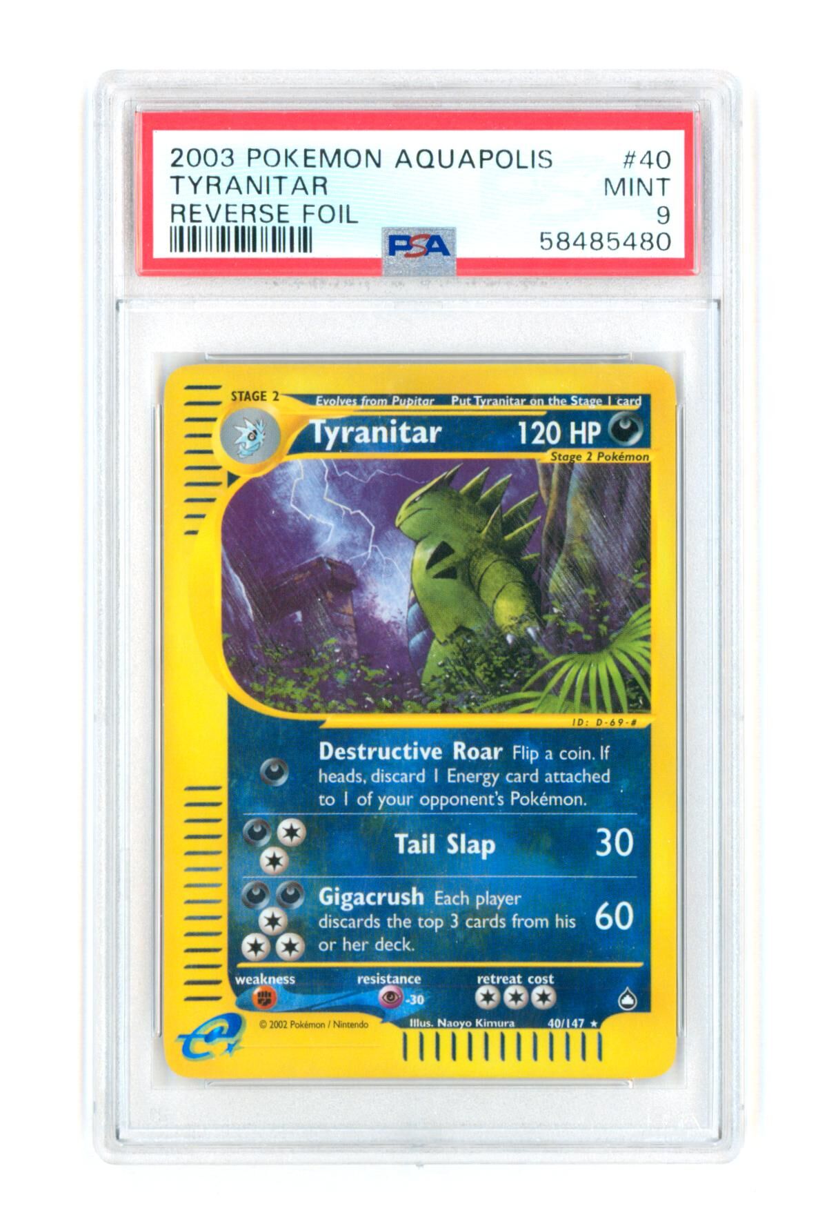 Tyranitar 40/147 - Reverse Foil - Pokemon Aquapolis - 2003 - PSA 9 MINT - Pokémon