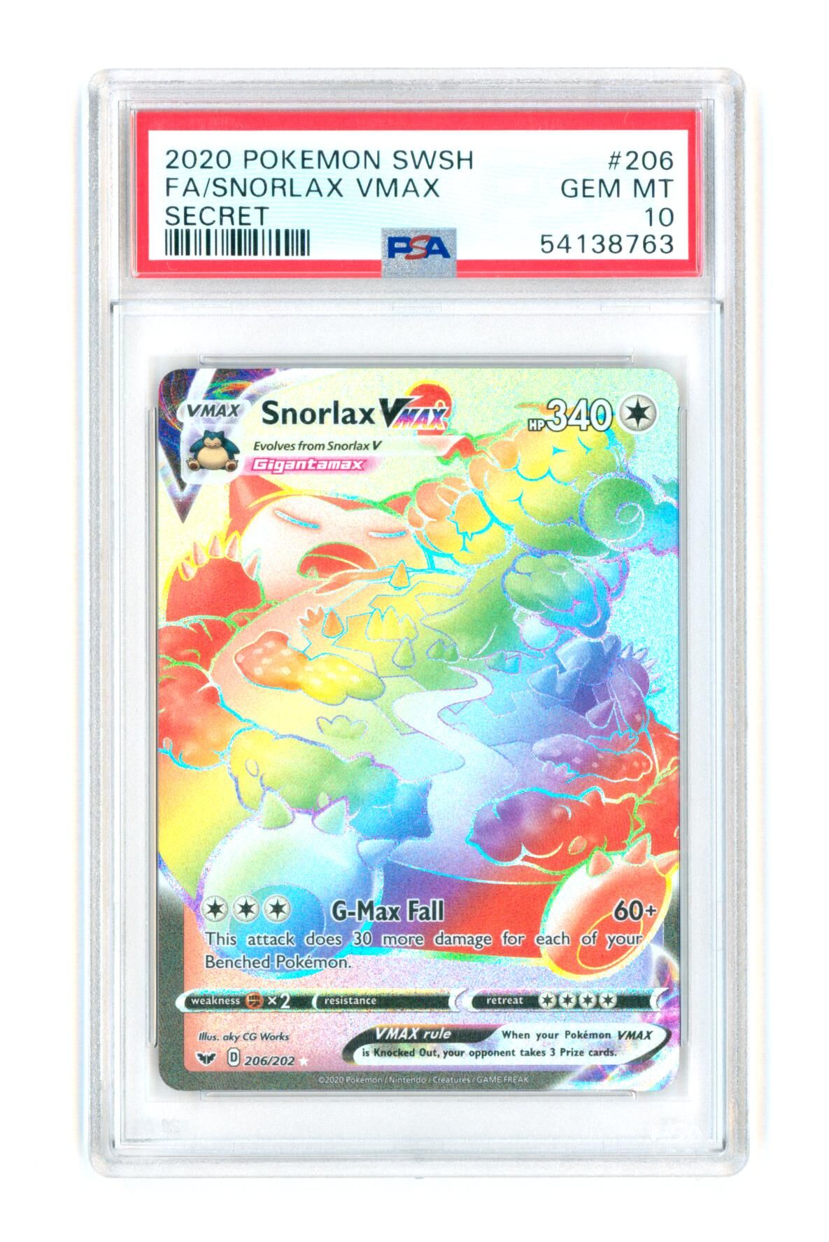Snorlax VMax 206/202 - Sword & Shield - Full Art Secret Rare - PSA 10 GEM-MT - Pokémon