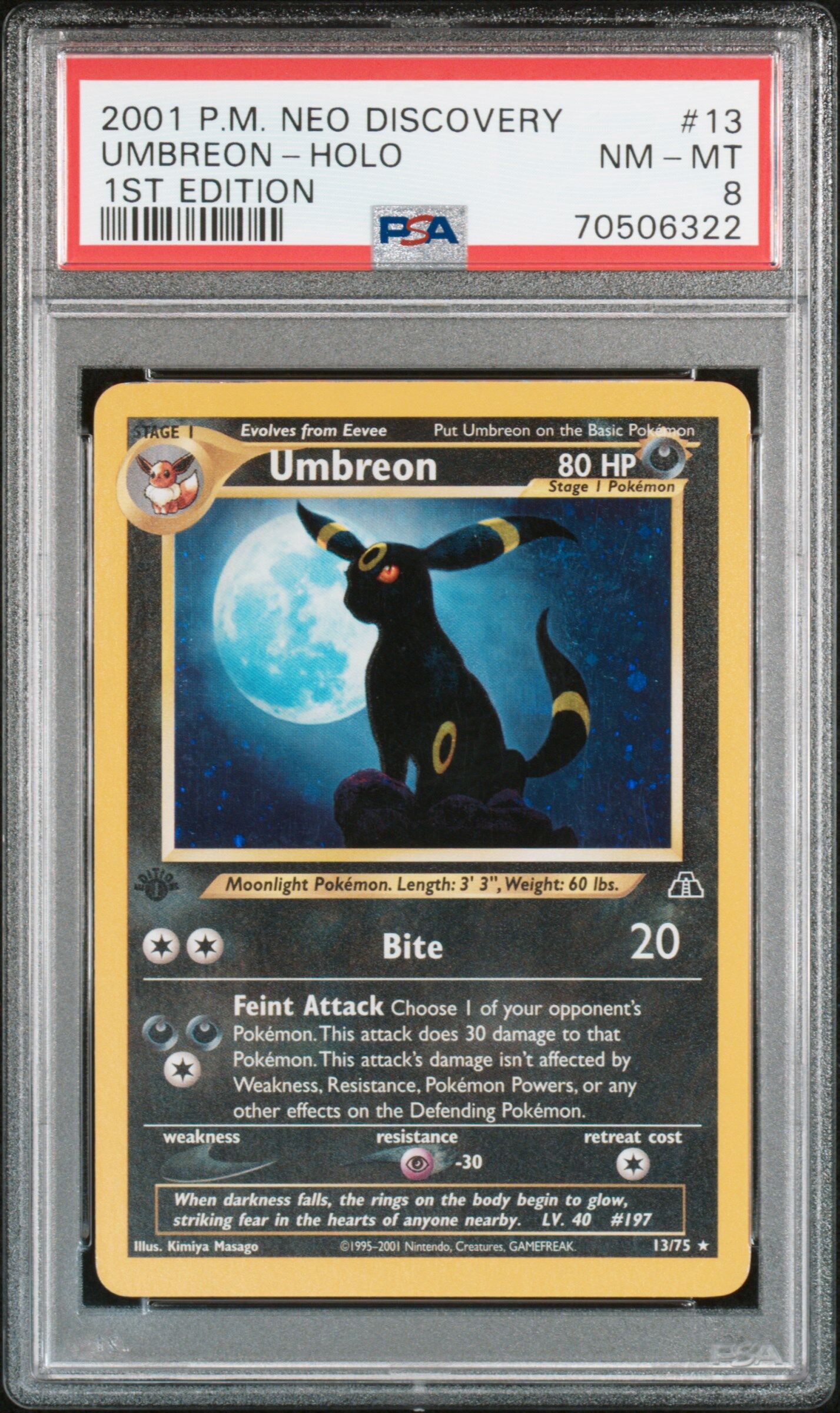 Umbreon 13/75 - Neo Discovery - 1st Edition - Holo - PSA 8 NM-MT - Pokémon