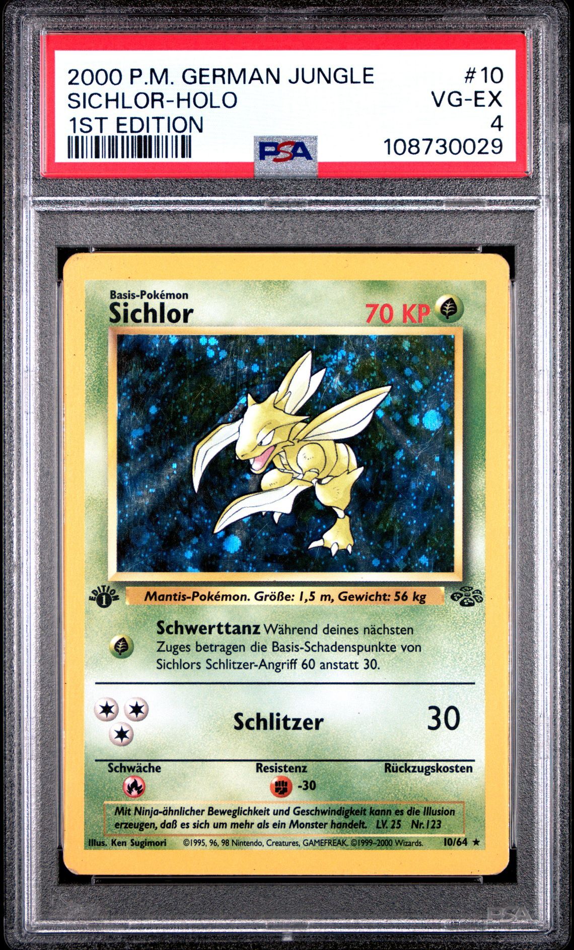 2000 POKEMON GERMAN JUNGLE 10 SICHLOR-HOLO 1ST EDITION - PSA 4 VG-EX - Pokémon
