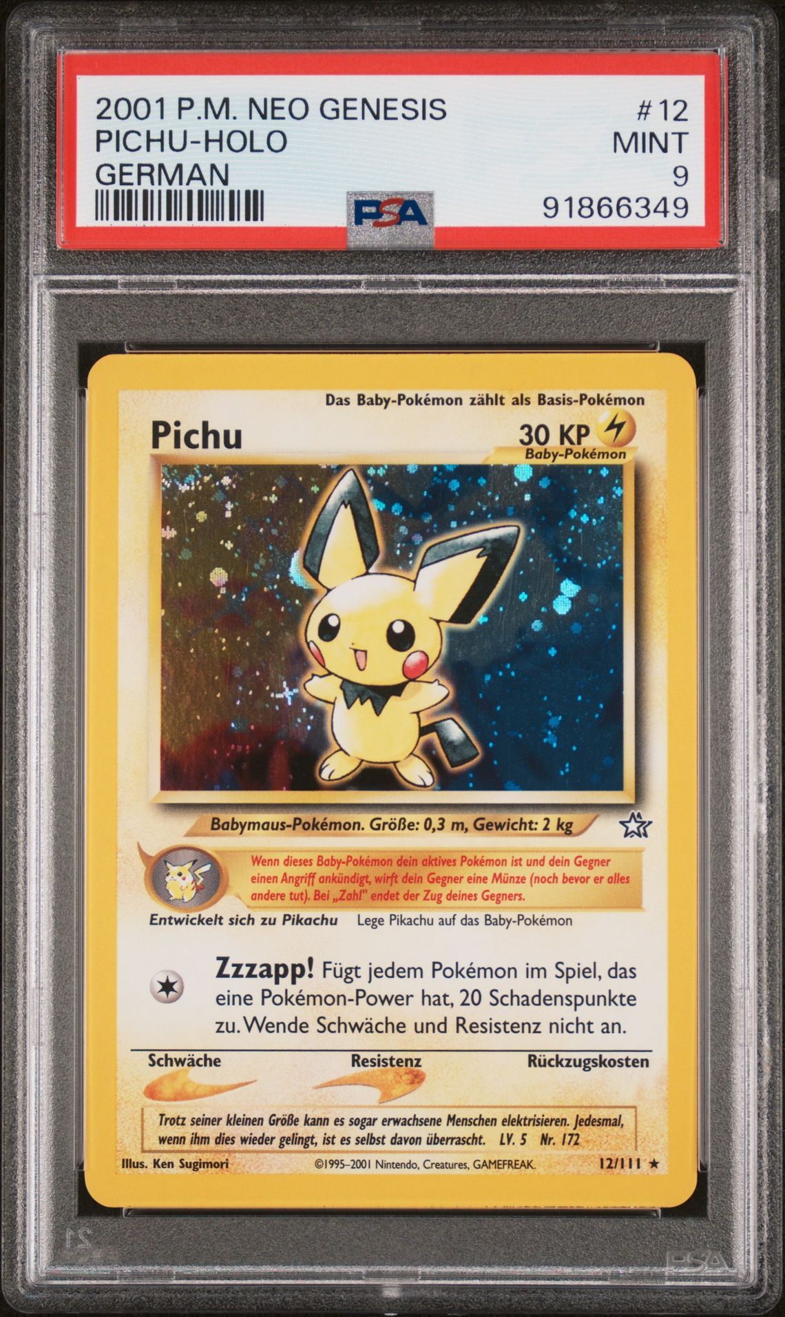 2001 POKEMON GERMAN NEO GENESIS 12 PICHU-HOLO - PSA 9 MINT - Pokémon 2001 POKEMON GERMAN NEO GENESIS 12 PICHU-HOLO - PSA 9 MINT - Pokémon