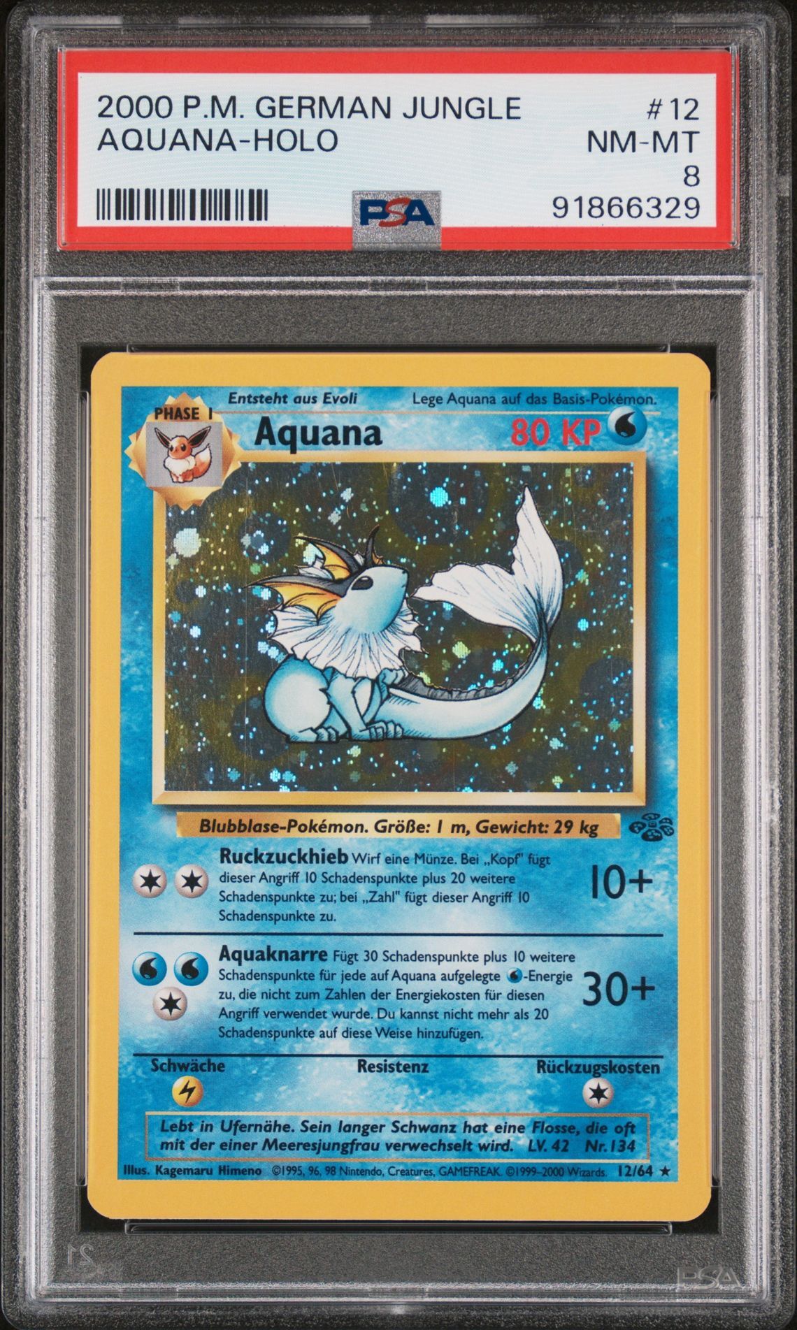 2000 POKEMON GERMAN JUNGLE 12 AQUANA-HOLO - PSA 8 NM-MT - Pokémon 2000 POKEMON GERMAN JUNGLE 12 AQUANA-HOLO - PSA 8 NM-MT - Pokémon