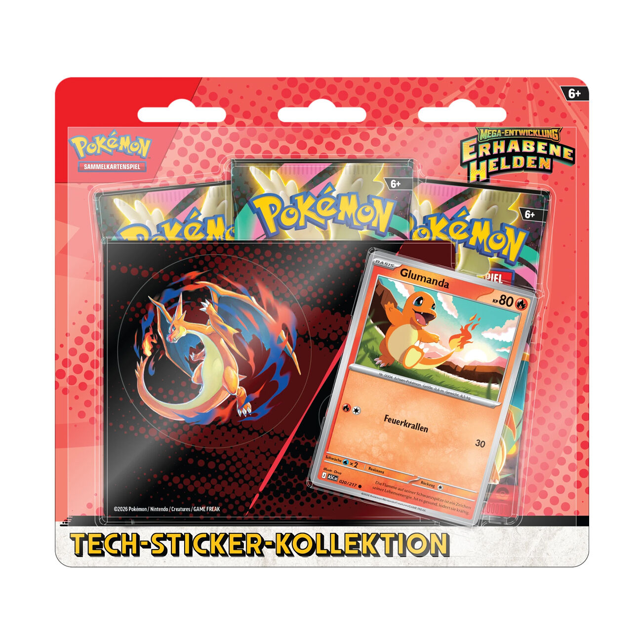 Pokémon TCG: Mega Evolution - Erhabene Helden Charmander 3-Pack Blisters - DE Pokémon TCG: Mega Evolution - Erhabene Helden Charmander 3-Pack Blisters - DE