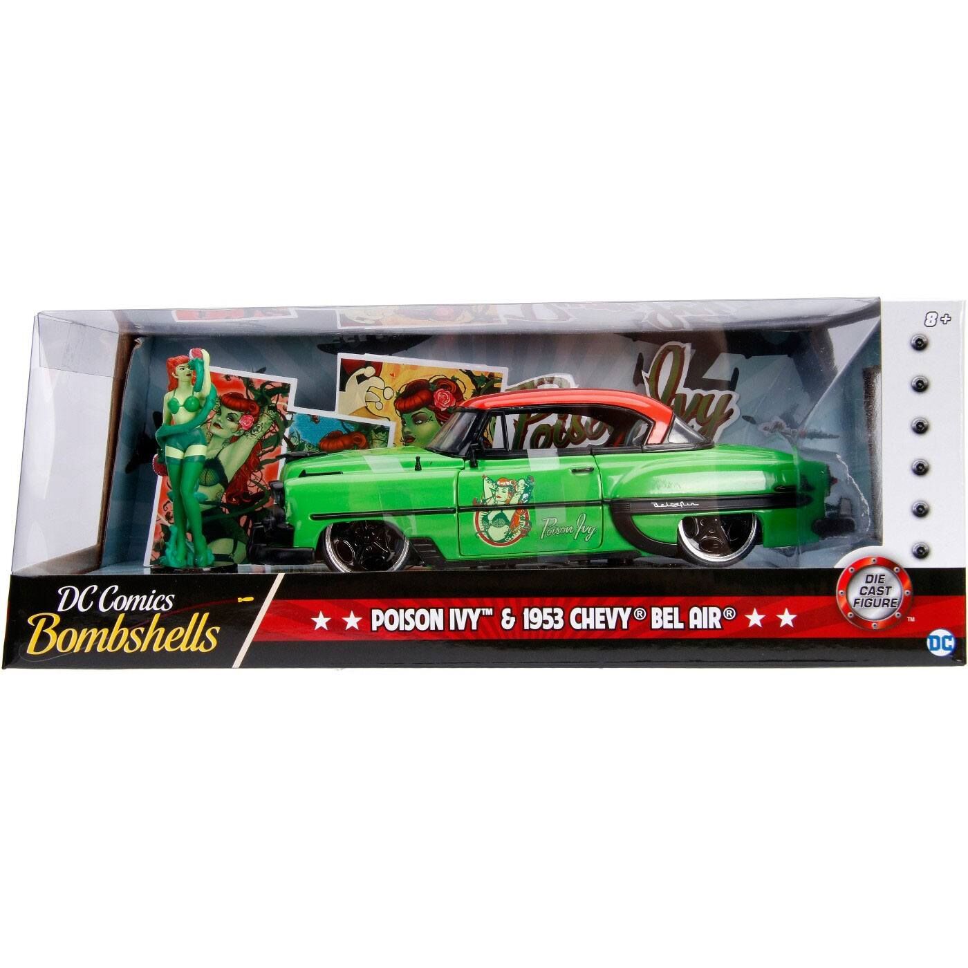 DC Bombshells Diecast Modell Hollywood Rides 1/24 1953 Chevy Bel Air Hard Top mit Poison Ivy Figur