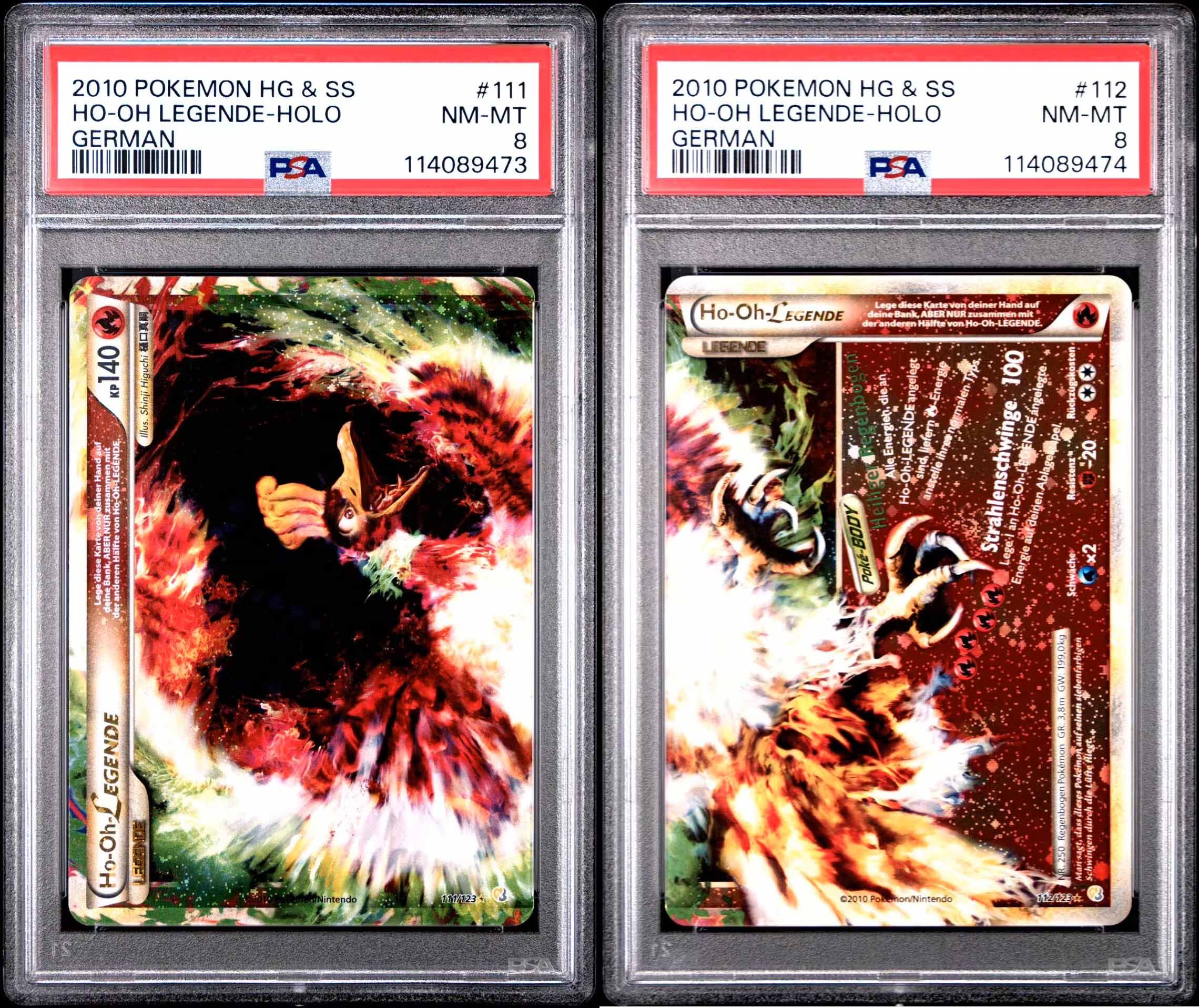 Ho-oh Legende 111/123 + 112/123 - Two Card Set 2010 HEARTGOLD & SOULSILVER - PSA 8 NM-MT - Pokémon
