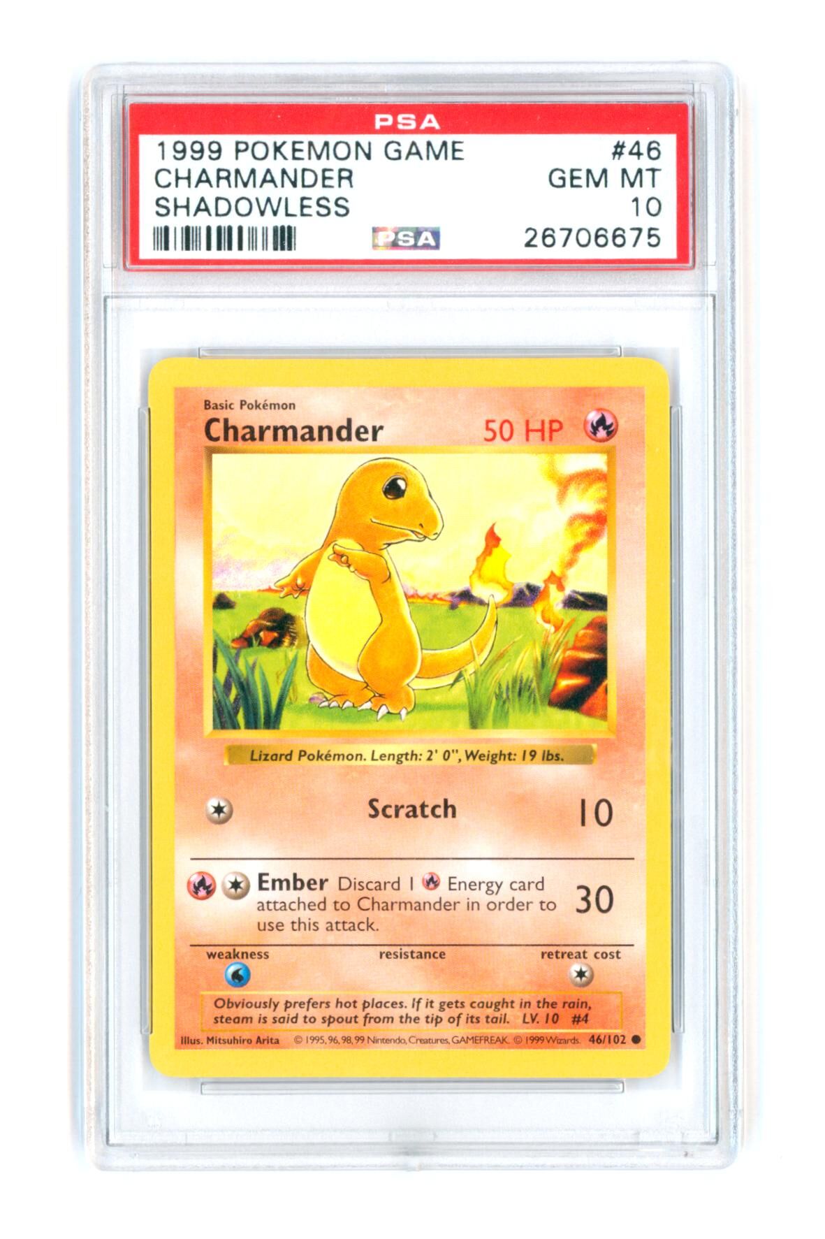 Charmander 46/102 - Shadowless - Pokemon Game - 1999 - PSA 10 GEM-MT - Pokémon