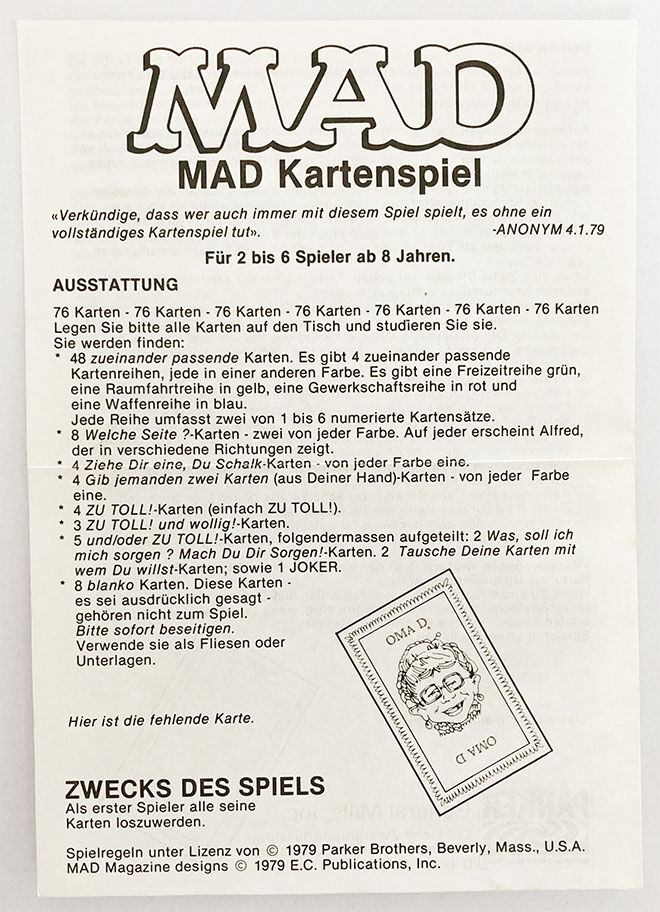 MAD Kartenspiel 1980er mit Regeln