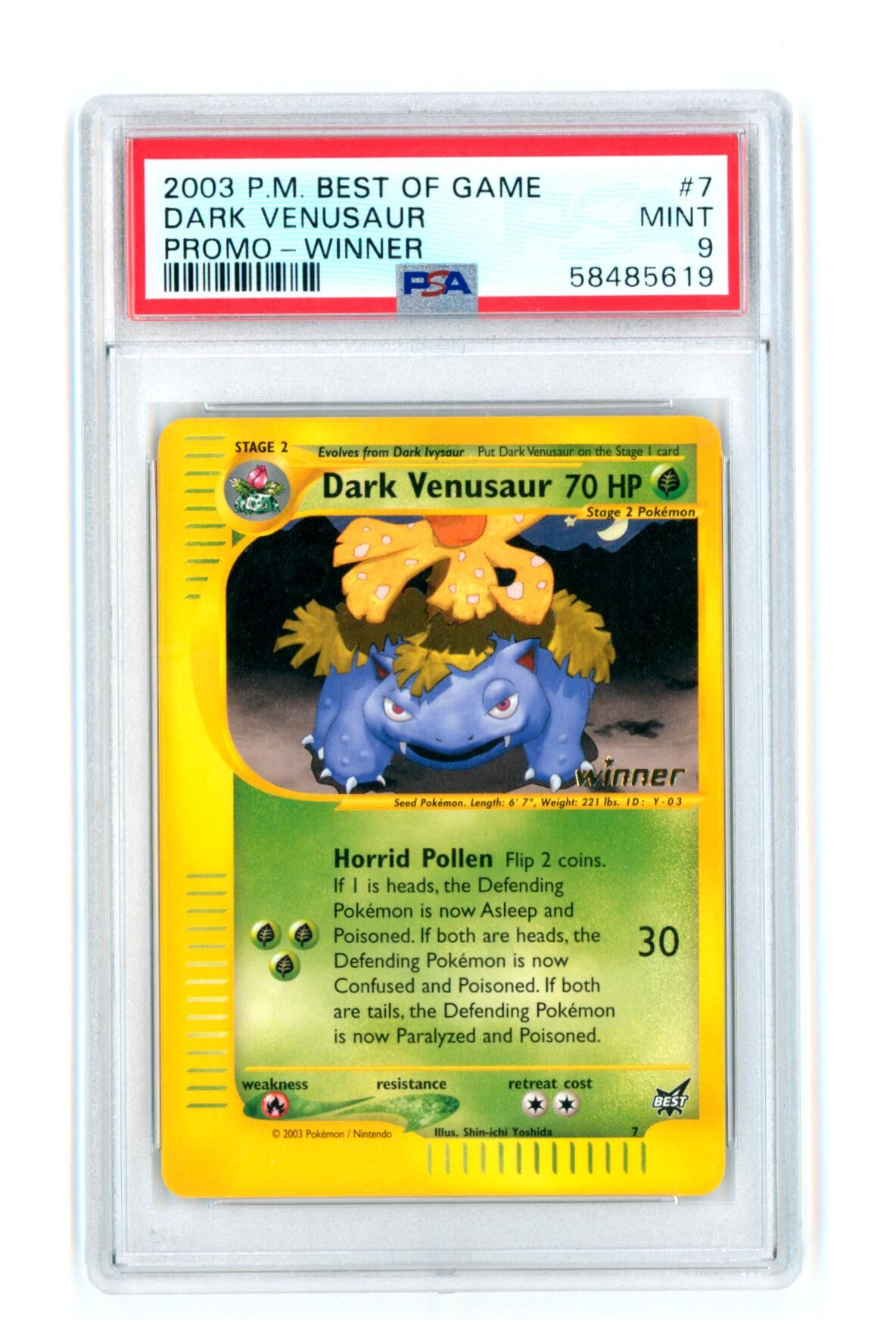 Dark Venusaur - Best of Game Promo 7 - Winner Stamp - PSA 9 MINT - Pokémon Dark Venusaur - Best of Game Promo 7 - Winner Stamp - PSA 9 MINT - Pokémon