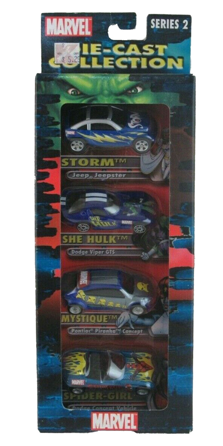 Maisto Marvel Series 2 Diecast Cars: Storm, She-Hulk, Mystique, Spider-Girl Maisto Marvel Series 2 Diecast Cars: Storm, She-Hulk, Mystique, Spider-Girl