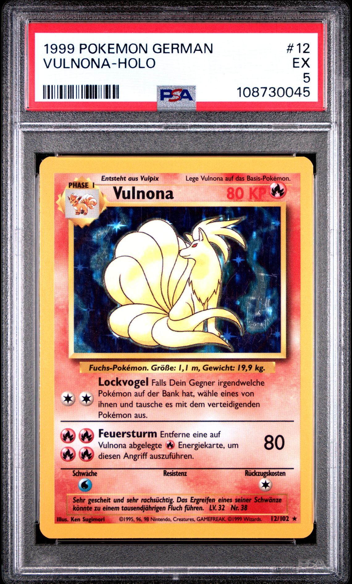 1999 POKEMON GERMAN 12 VULNONA-HOLO - PSA 5 EX - Pokémon 1999 POKEMON GERMAN 12 VULNONA-HOLO - PSA 5 EX - Pokémon