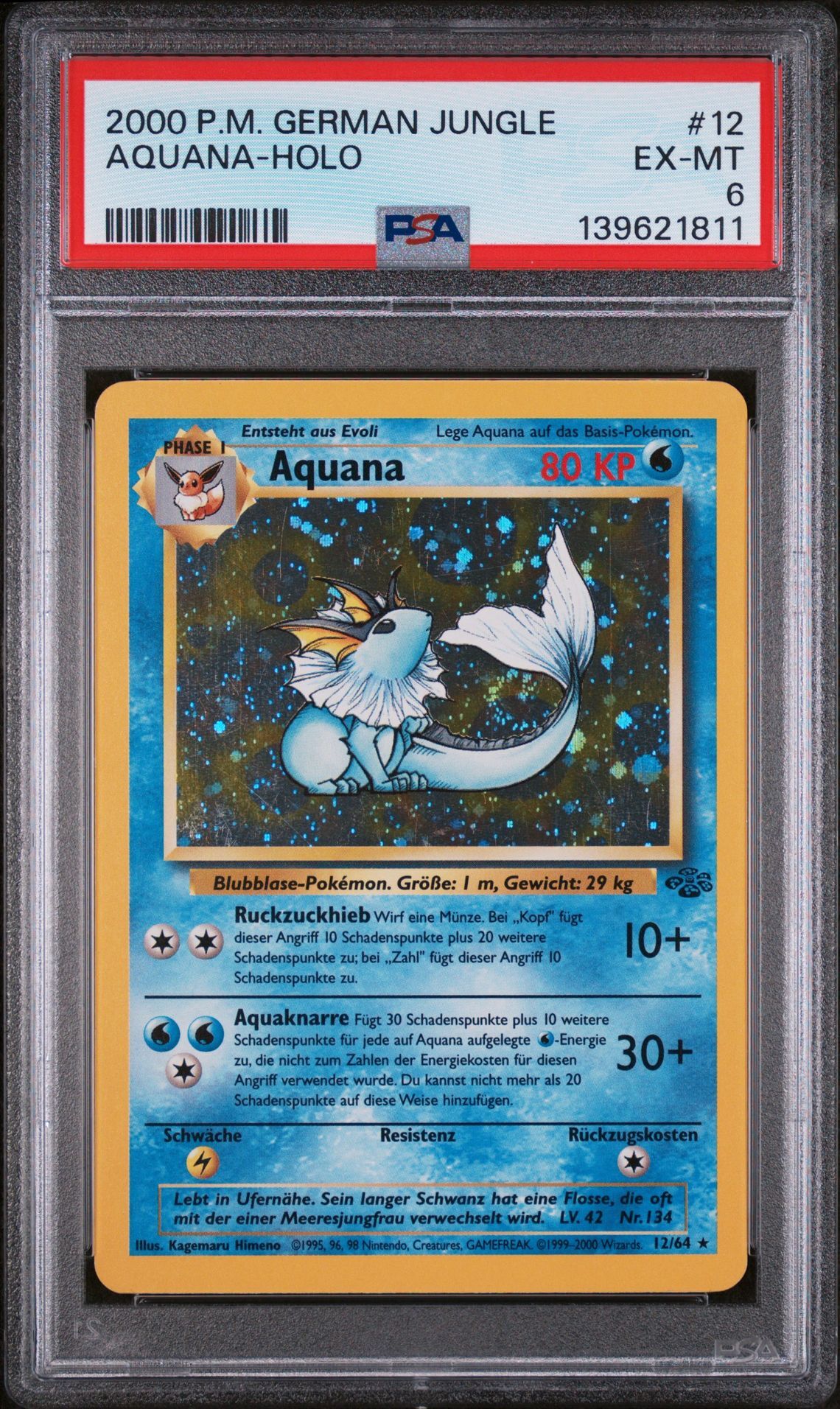 2000 POKEMON GERMAN JUNGLE #12 AQUANA-HOLO - EX-MT 6 - Pokemon 2000 POKEMON GERMAN JUNGLE #12 AQUANA-HOLO - EX-MT 6 - Pokemon